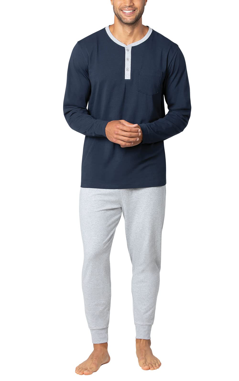 PajamaGram Men's Sleepwear Set - Soft Cotton Ringer Tee & Jogger Pajamas for Men | Comfortable Lounge Wear for Home, Travel & Relaxation
