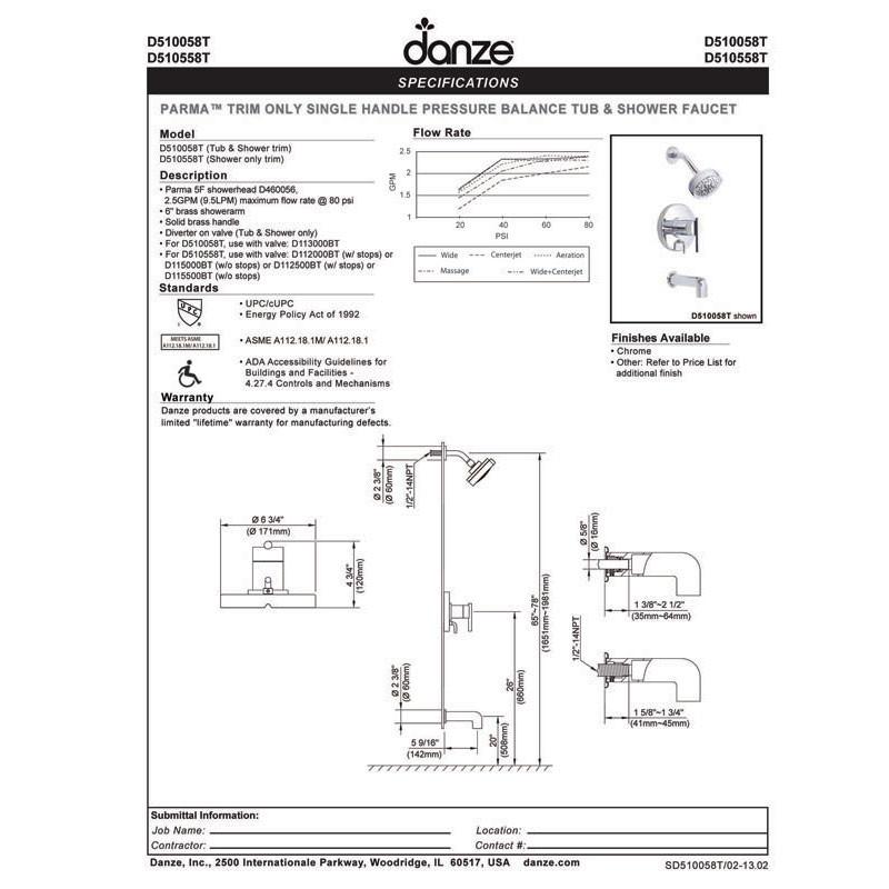 Danze Parma Modern Chrome Single Handle Tub and Shower Faucet with Rough-in Valve - Perfect for Bathroom Renovation and Spa-Like Shower Experience