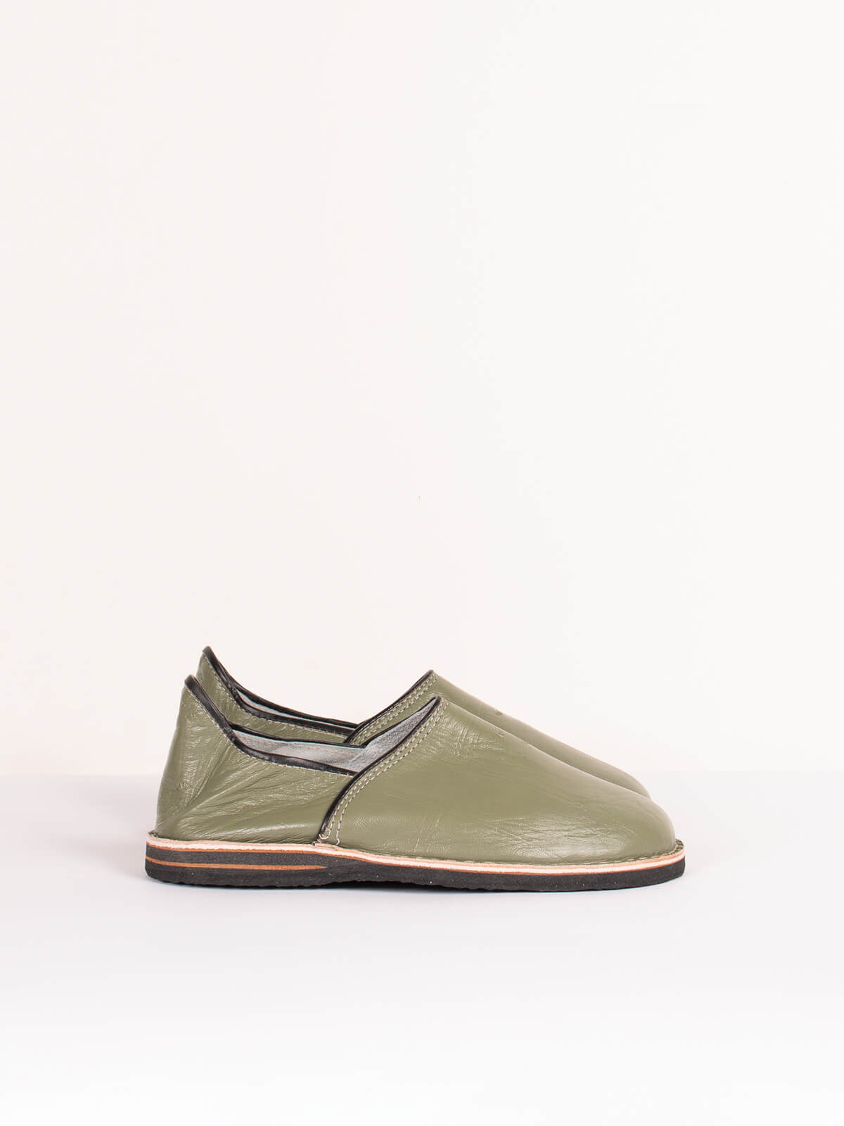 Authentic Moroccan Berber Babouche Slippers - Handmade Leather Olive Green House Shoes | Comfortable & Stylish for Home, Lounge & Cultural Fashion