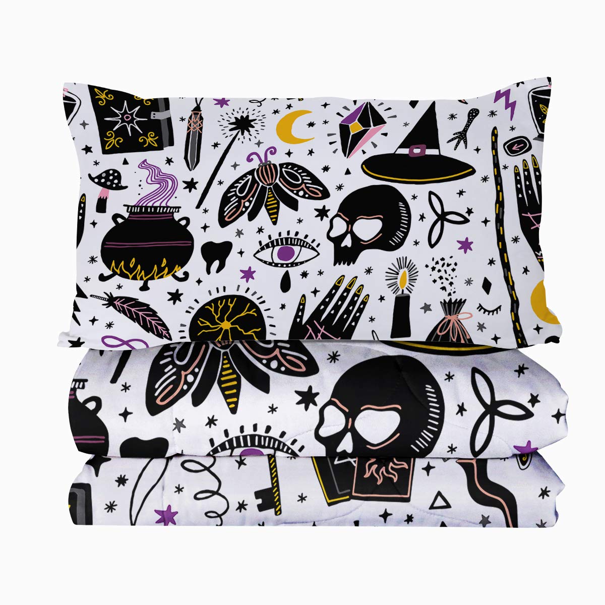 BlessLiving Witchcraft Pattern Comforter Set - Lightweight All-Season Reversible Bedding with Halloween Theme - Full/Queen Size for Witchy Home Decor & Cozy Bedroom Makeover - Perfect for Gothic Rooms, Halloween Parties & Themed Guest Rooms