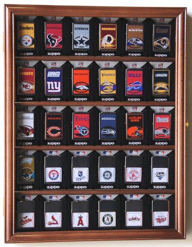 30 Zippo Lighter Display Case Wall Mount Cabinet - Cherry Wood for Collectors & Retail Stores - Perfect for Home Bars, Smoke Shops & Gift Displays