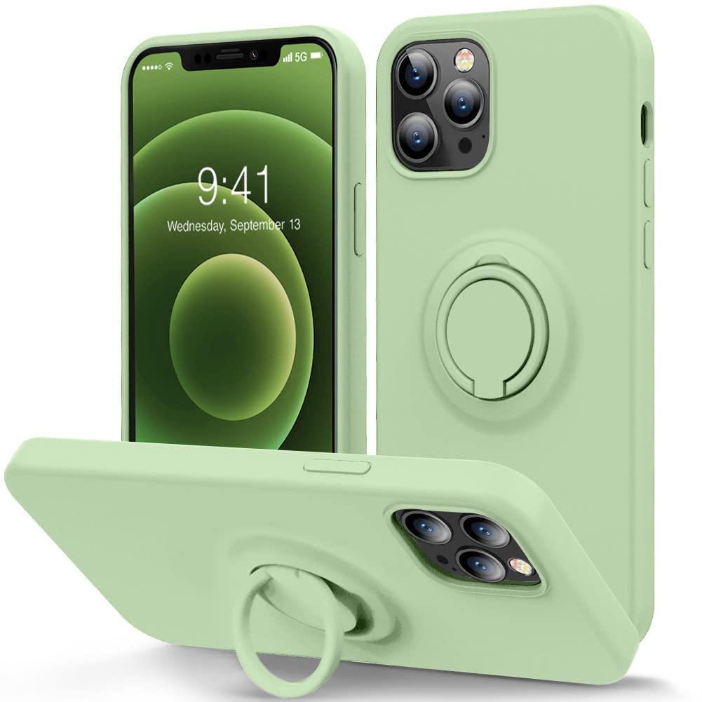 MOCCA iPhone 12 Pro Max Case 6.7 Inch with Ring Kickstand & Microfiber Lining | Shockproof Protective Cover | Anti-Scratch Full Body Protection - Matcha Green | Perfect for Work, Travel and Everyday Use