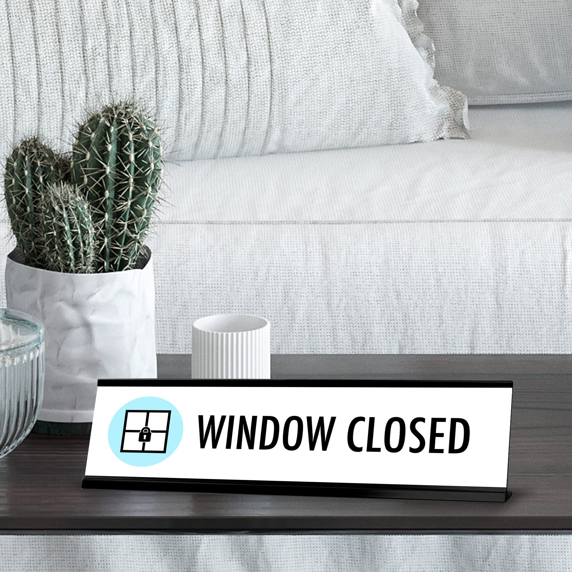 Black Frame Window Closed Desk Sign (2x8 Inches) - Perfect for Office Privacy, Meeting Room Notifications & Workspace Organization