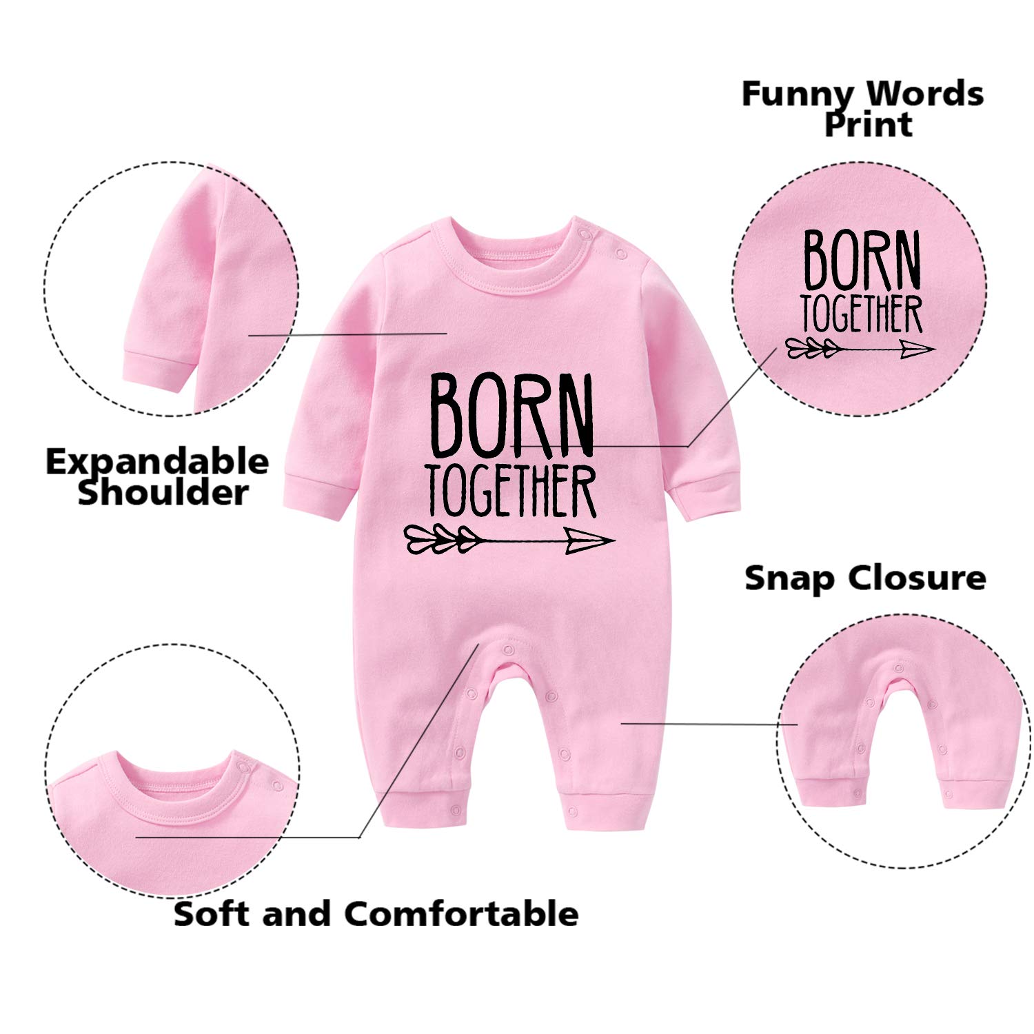 YSCULBUTOL Baby Twins Bodysuit with Hat - Matching Outfits for Twin Boys & Girls | Born Together Friends Forever | Newborn & Toddler Clothing Gift Set for Siblings