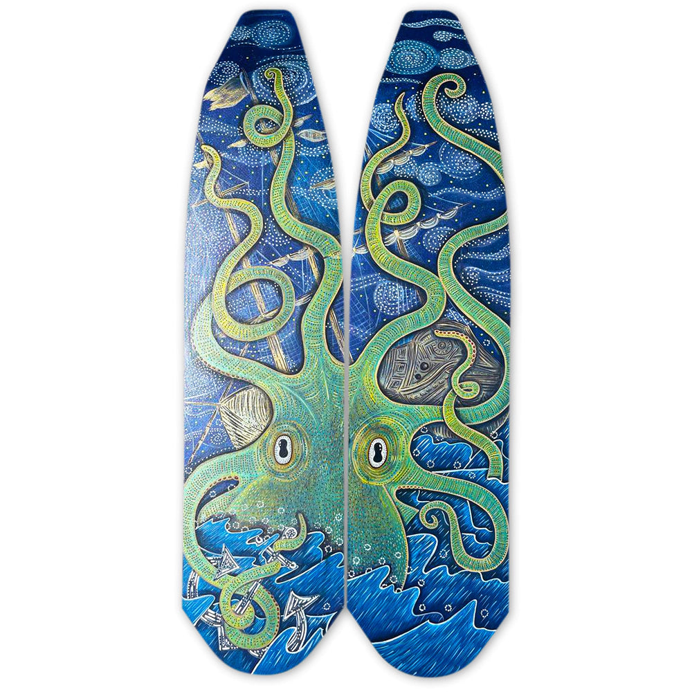Custom Hand-Painted Free Diving Carbon Fin Blades by Naomi Gittoes | Professional Scuba & Spearfishing Gear for Ocean Adventures