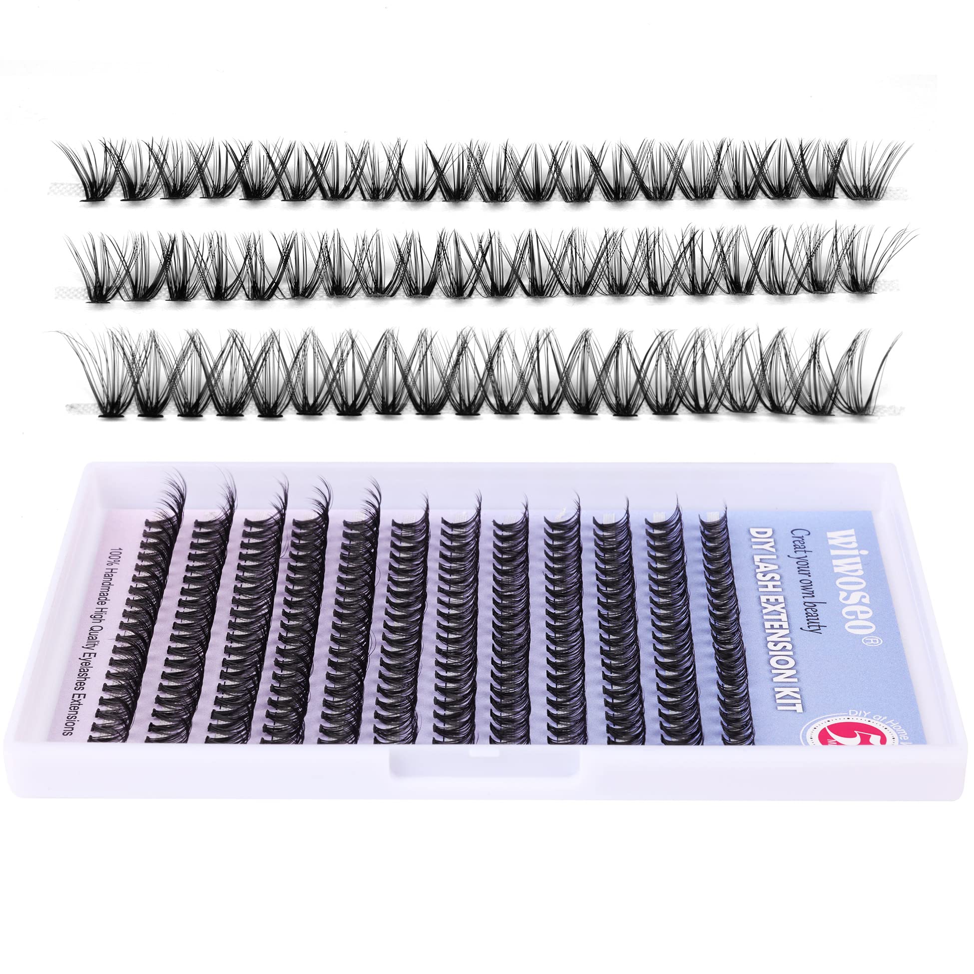 Wiwoseo False Eyelashes Cluster Lashes Extensions - Fluffy Russian Volume Lashes Kit with Lash Glue for DIY Eyelash Extensions | Natural Looking Individual Lashes for Home Application & Professional Salon Use | Perfect for Weddings, Parties and Daily Makeup Looks