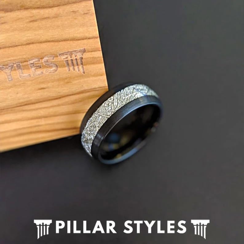 8mm Black Meteorite Tungsten Wedding Band for Men - Cosmic Space Inspired Engagement Ring, Unique Anniversary Gift for Him with Comfort Fit Sizing - Perfect for Weddings, Proposals & Special Occasions