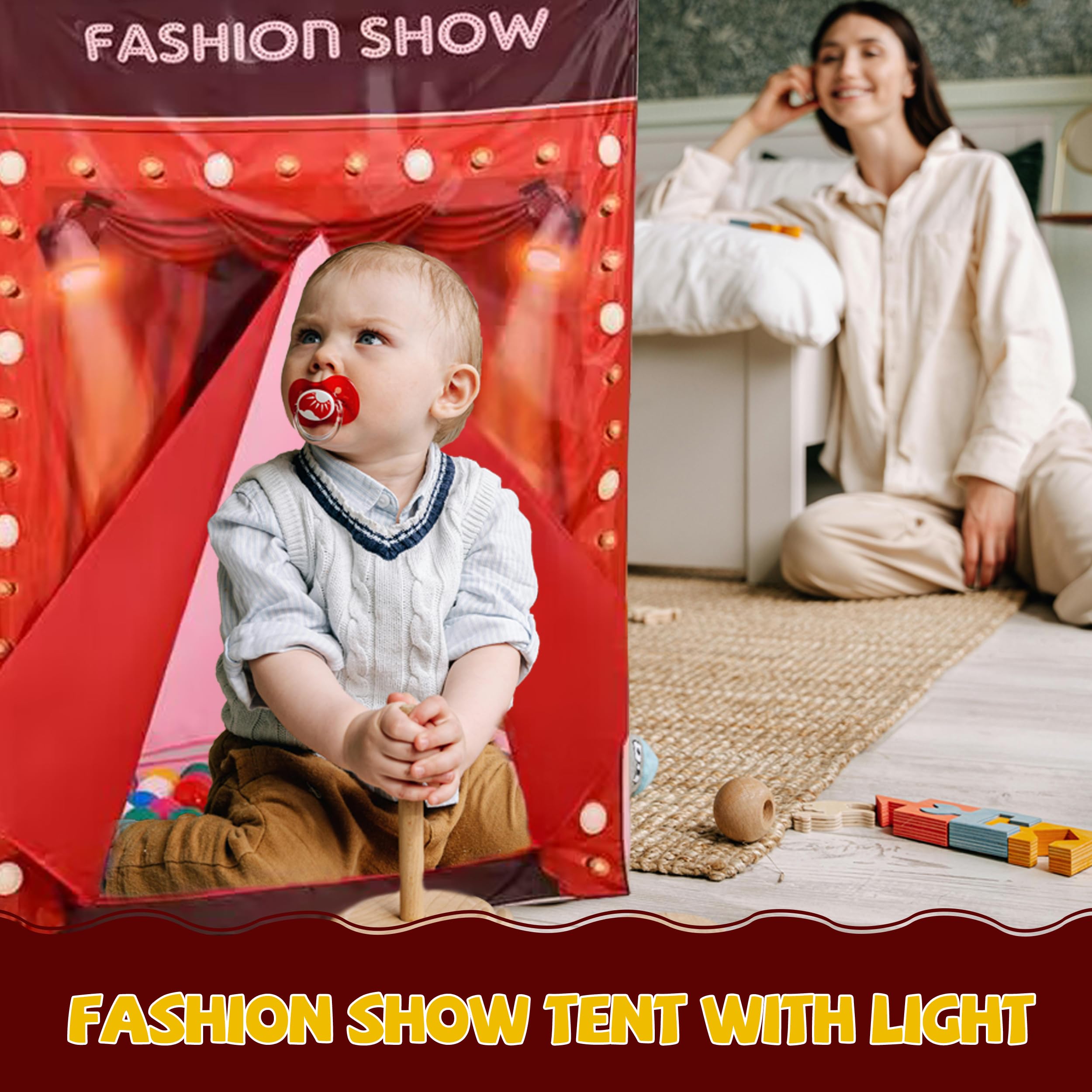 Foldable Kids Play Tent with LED Lights - Princess Castle & Fashion Show Tent for Indoor Play, Birthday Parties & Sleepovers