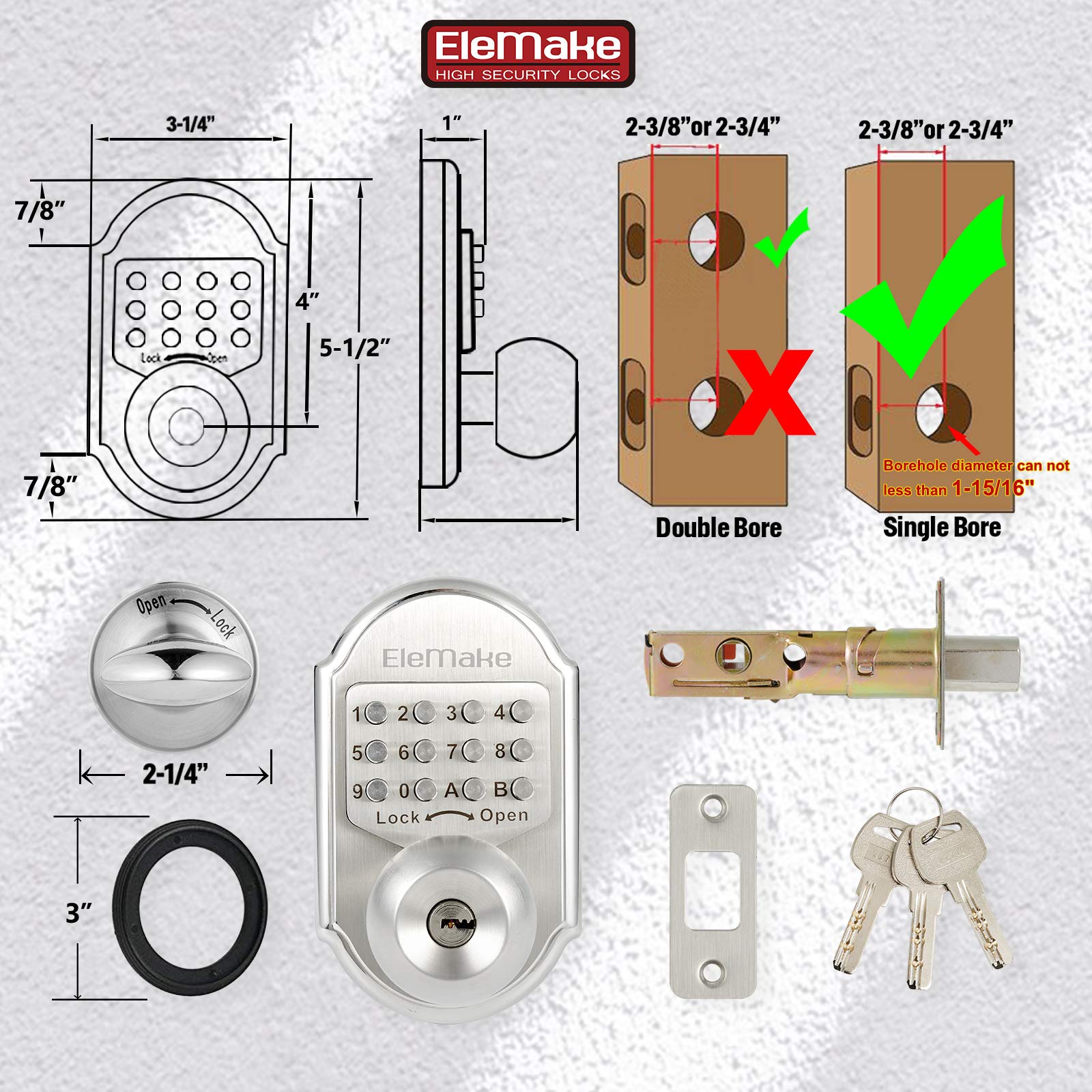 Smart Keyless Entry Door Lock - Stainless Steel Deadbolt with Keypad & Mechanical Key Backup - 100% Mechanical Passcode Security - No Low Power Risk - Perfect for Homes, Apartments & Sabbath Use