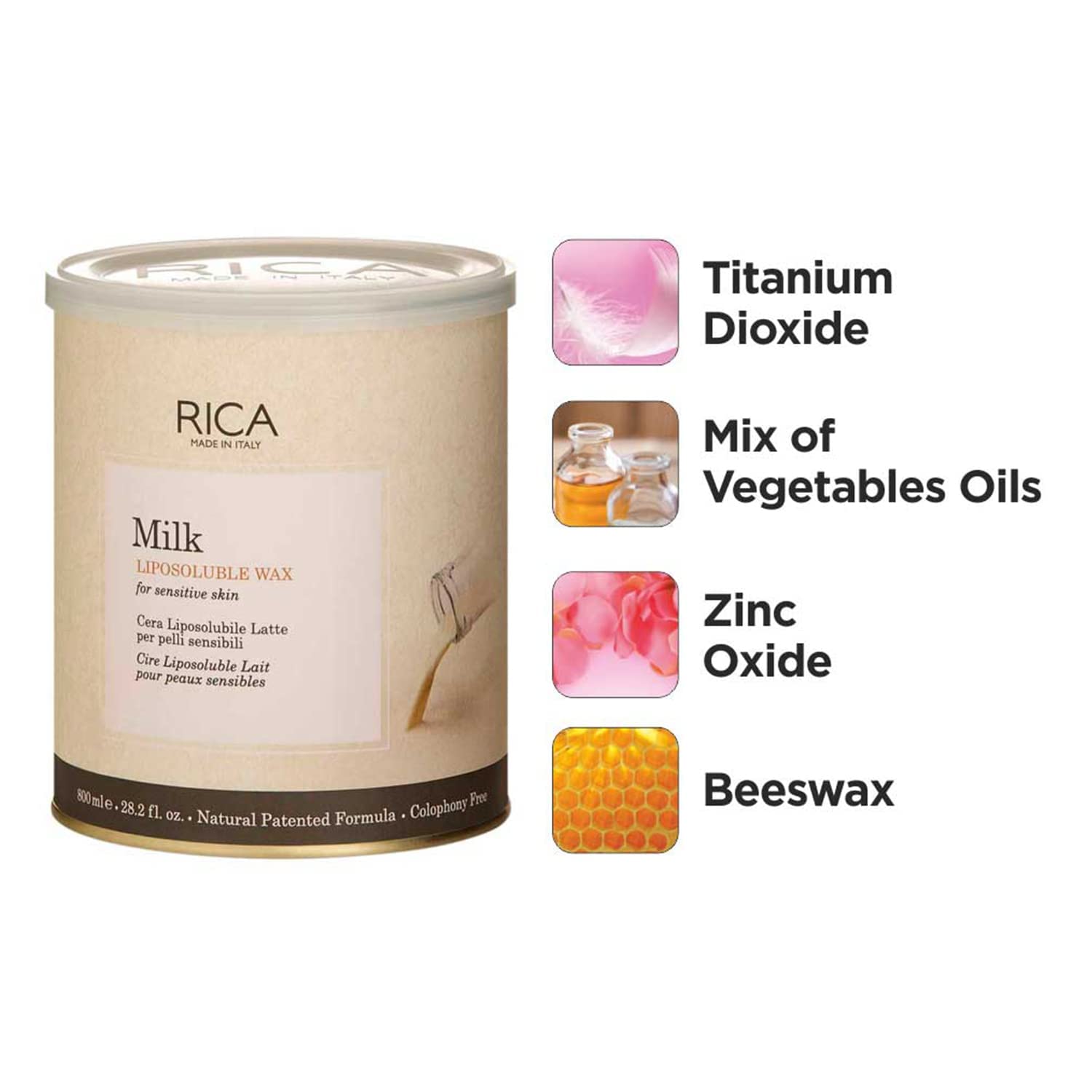 RICA Milk Liposoluble Hard Wax for Women - Sensitive Skin Friendly, 800ml - Painless Hair Removal for Legs, Arms, Bikini & Face at Home