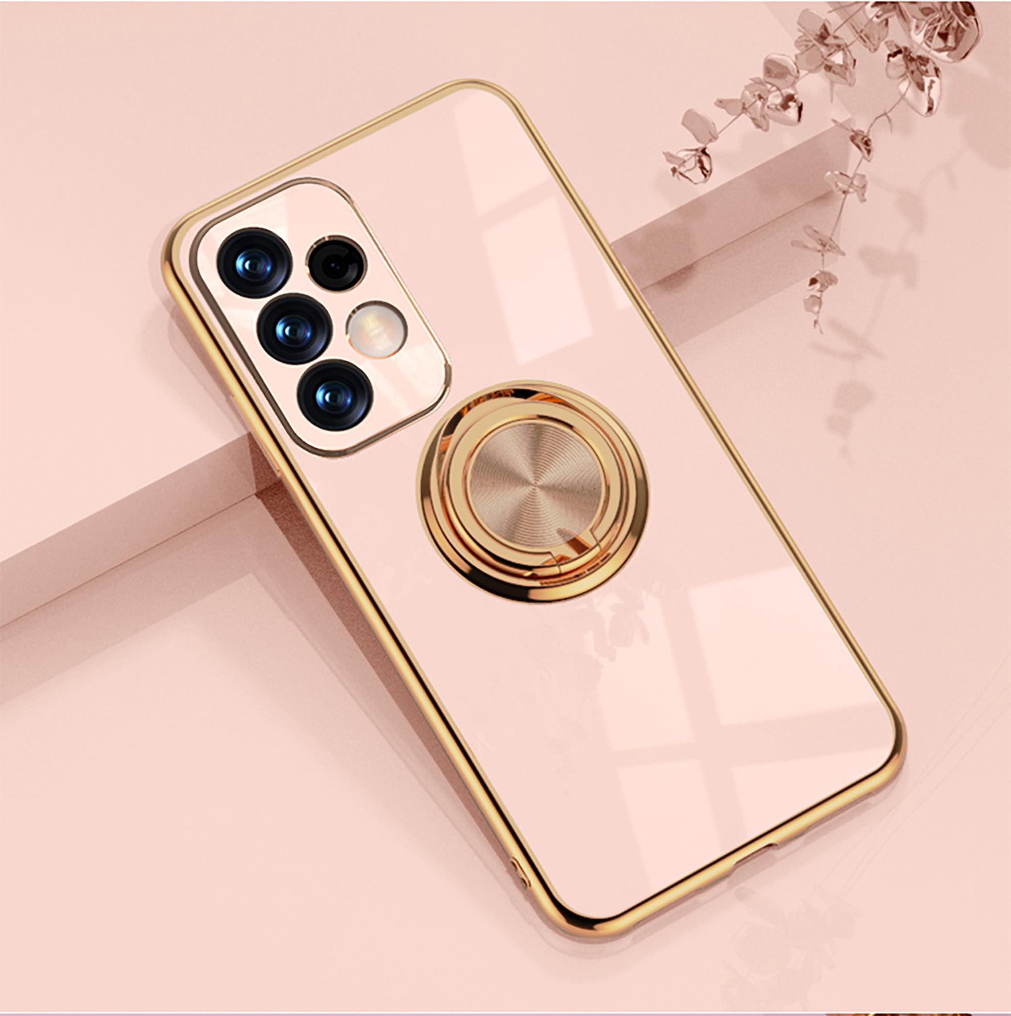 360° Rotating Magnetic Ring Holder Case for Samsung Galaxy A53 5G - Electroplated Metal Car Mount with Shockproof Silicone Cover (Light Pink) | Perfect for Driving, Office & Daily Use