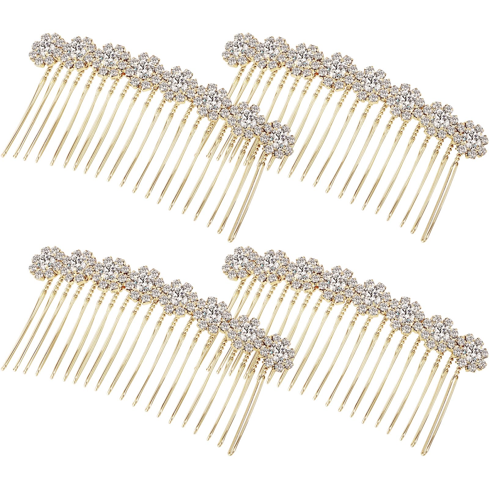 4PCS Alloy Rhinestone Crystal Flower Hair Clips - Wedding Bridal Hair Combs French Side Hair Accessories for Women (Gold) | Perfect for Weddings, Prom, Parties & Special Occasions