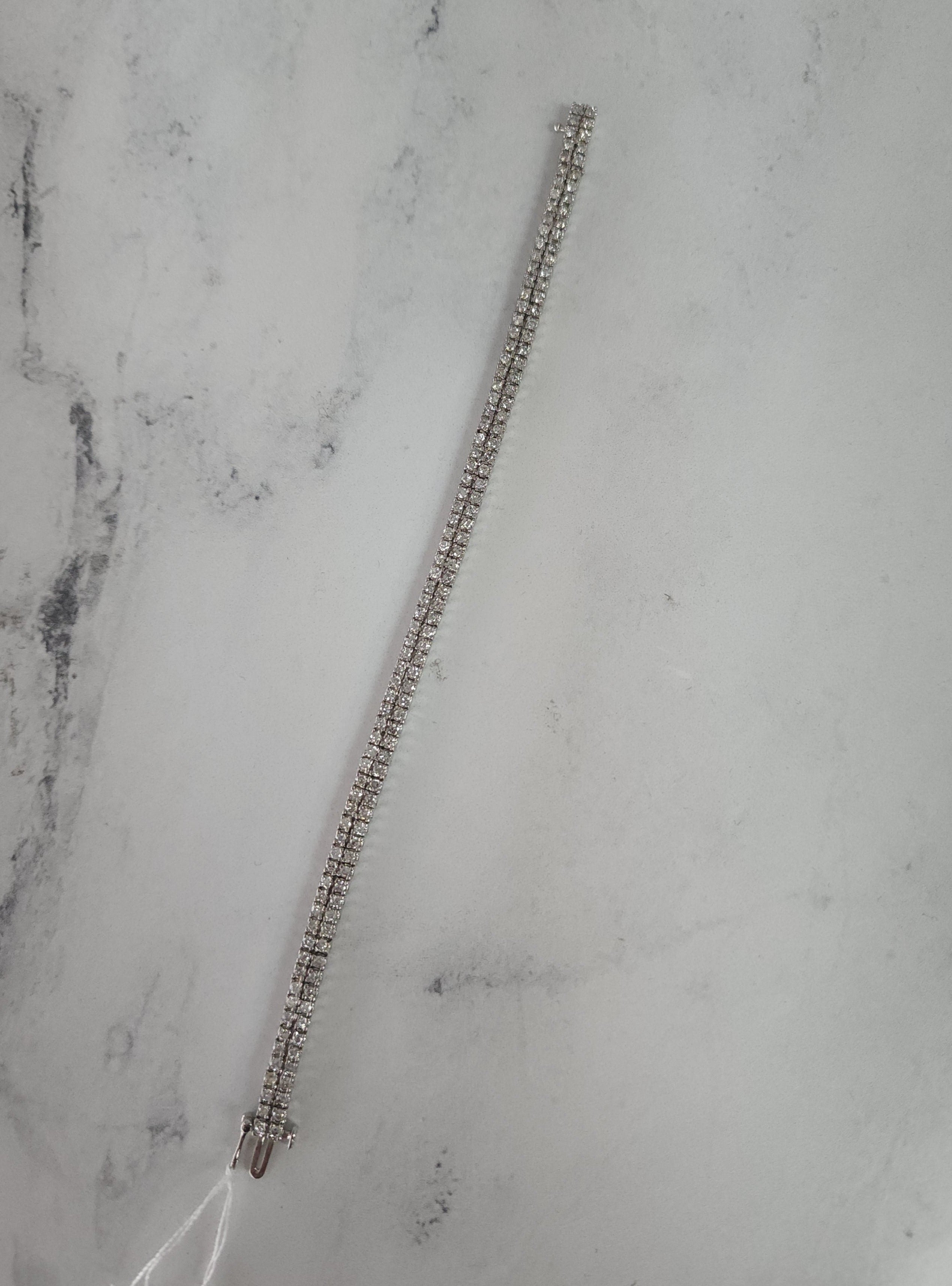 14K White Gold Double Row Diamond Line Bracelet - Elegant Stackable Jewelry for Women, Perfect for Weddings, Anniversaries & Everyday Wear