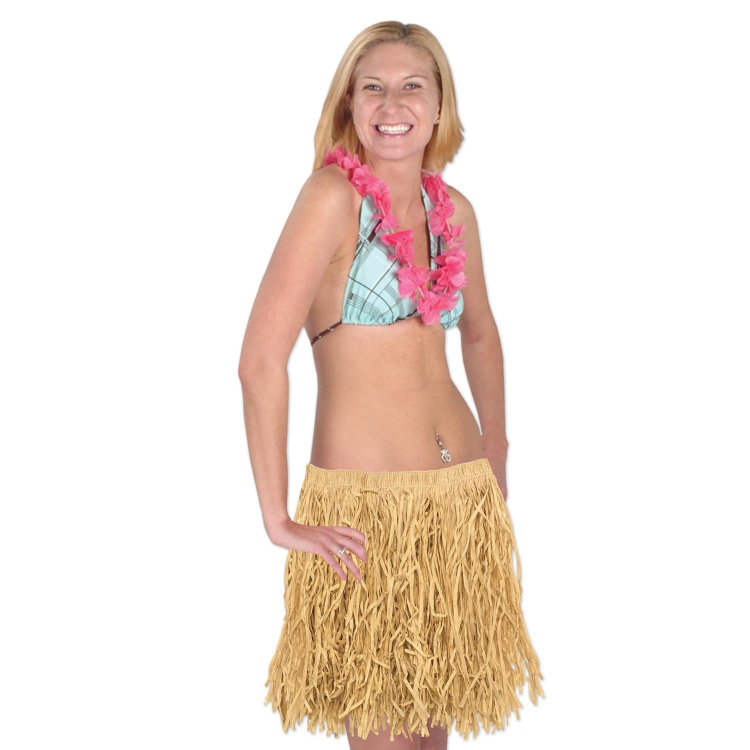 12 Pack Beistle Adult Mini Hula Skirt - Natural Coconut Fiber Grass Skirts for Hawaiian Luau Party, Halloween Costume & Tropical Themed Events