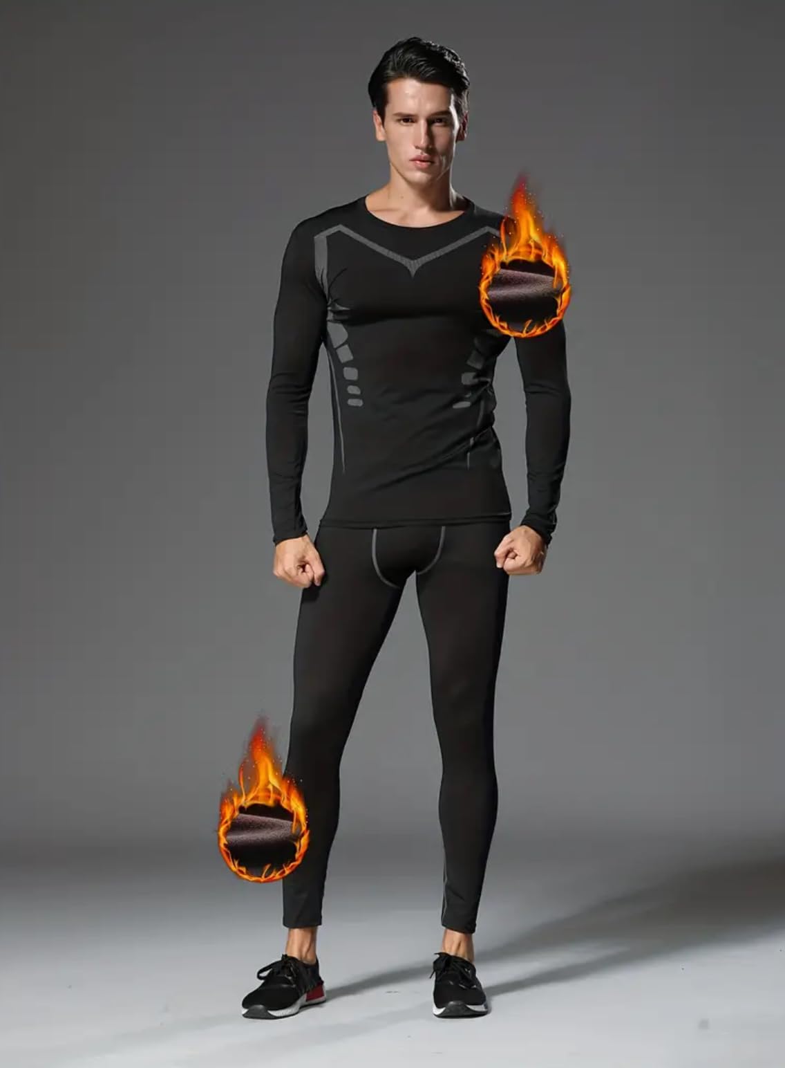 Men's 6-Piece Fleece-Lined Athletic Set - Thermal Compression Tops & Leggings for Running, Gym & Winter Workouts - Warm & Stretchy Activewear for Cold Weather Training