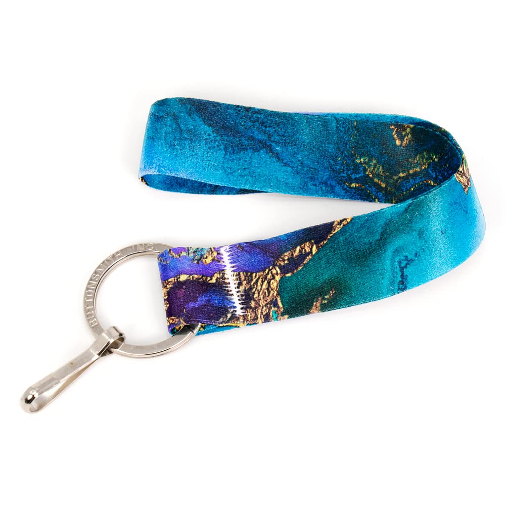 Buttonsmith Lagoon Wristlet Keychain Lanyard - Short Length with Flat Key Ring & Clip - USA Made - Perfect for Keys, ID Badges, Work Accessories & Everyday Carry