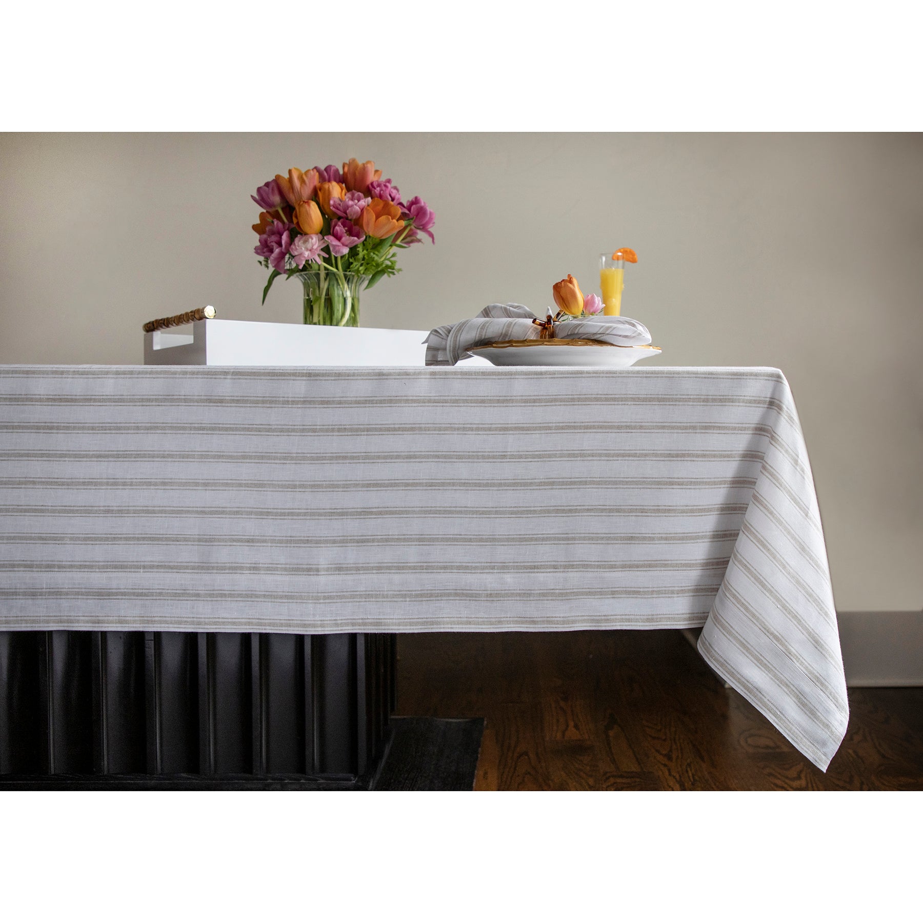 Stylish Capri Ticking Stripe Tablecloth - Waterproof & Washable Cotton Table Cover for Dining Room, Kitchen, and Outdoor Picnics