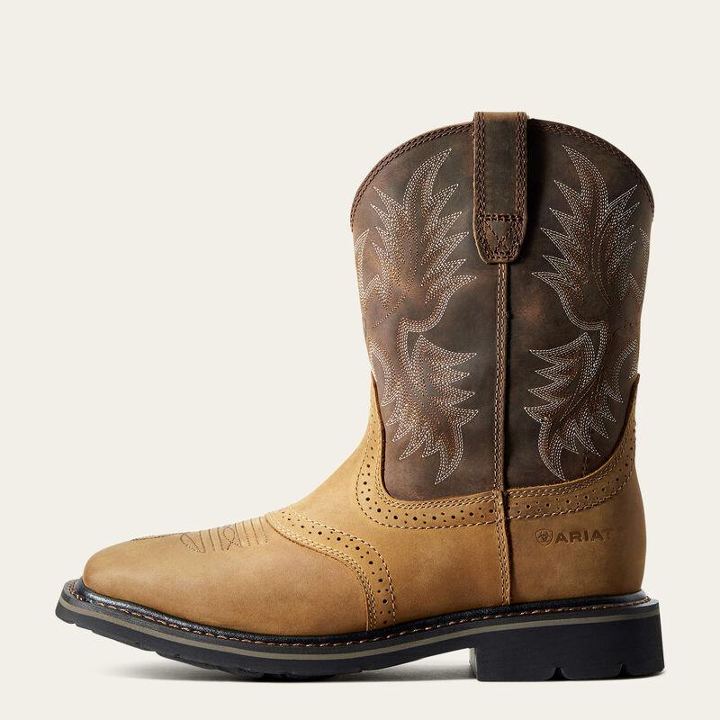 Sierra Wide Square Toe Work Boots for Men - Comfortable Safety Shoes with Aged Bark Leather - Perfect for Construction, Warehouse & Outdoor Work
