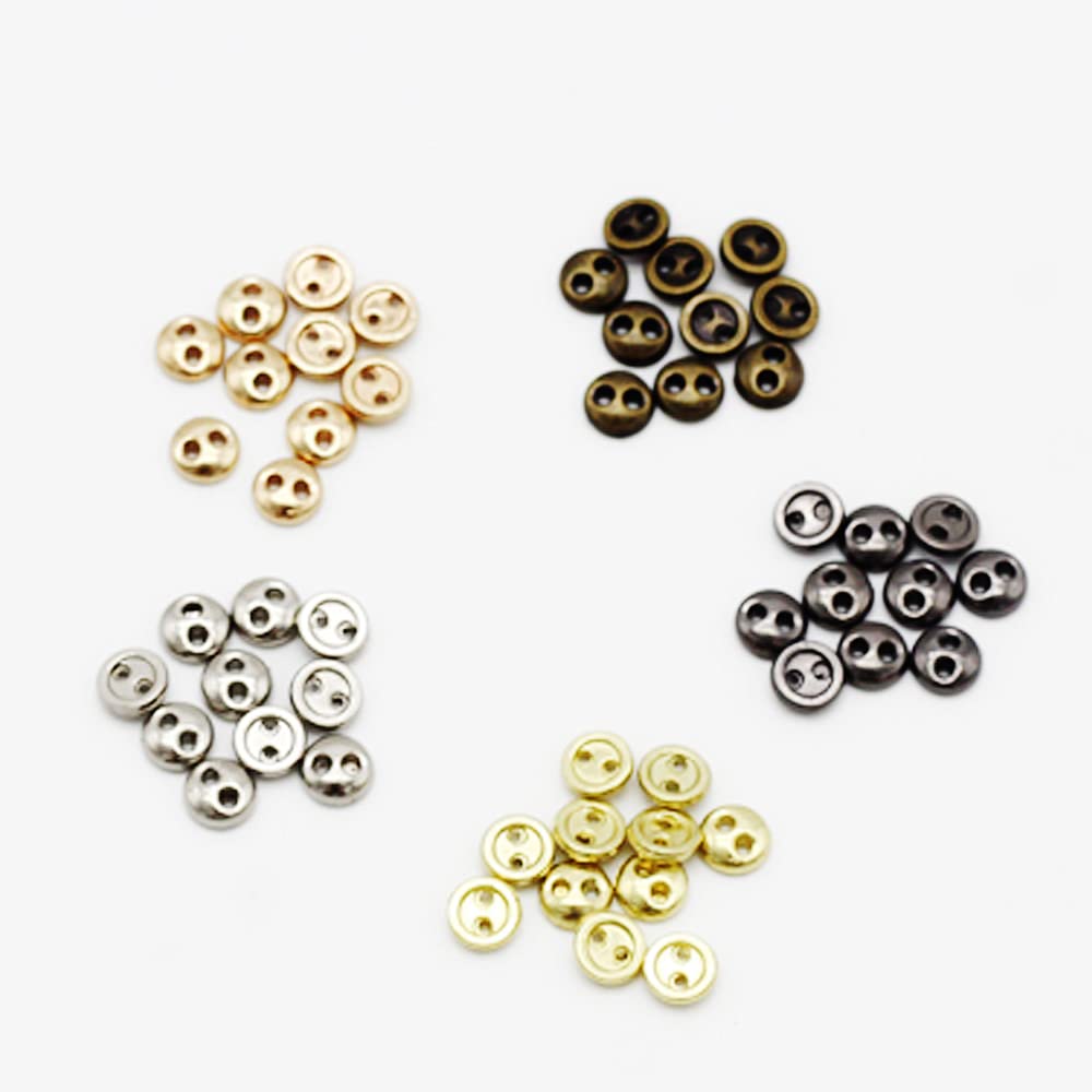 50 PCS 2 Hole Mini Metal Round Buttons - 5mm Small Bronze Buttons for Sewing, Doll Clothes, Bags & DIY Crafts - Perfect for DIY Projects, Scrapbooking & Fashion Accessories