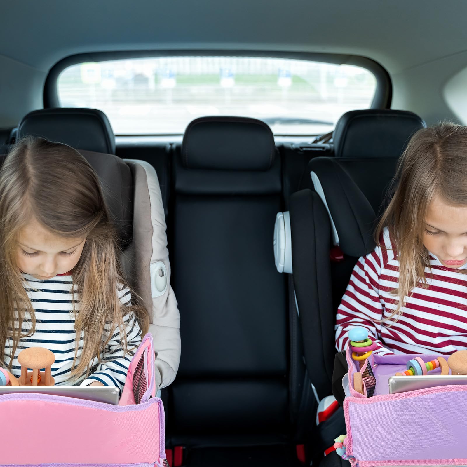 Sanwuta 4 Pack Travel Tray - Unicorn & Mermaid Themed Car Seat Tray Table with No-Drop Tablet Holder | Portable Road Trip Desk Organizer for Kids Activities | Perfect for Long Car Rides, Airplane Travel & Backseat Entertainment
