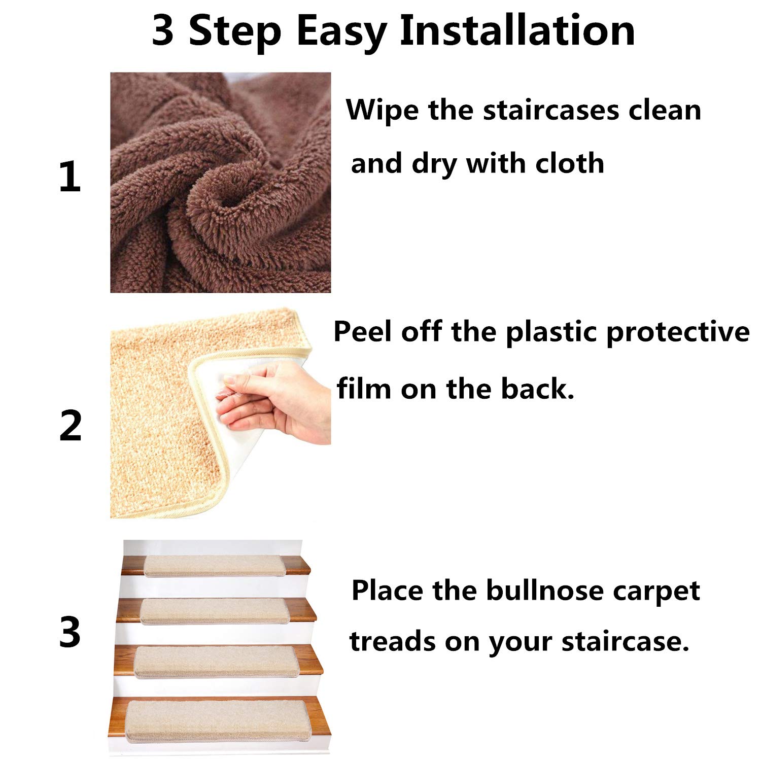Non-Slip Bullnose Carpet Stair Treads - 14-Pack Beige 9.5