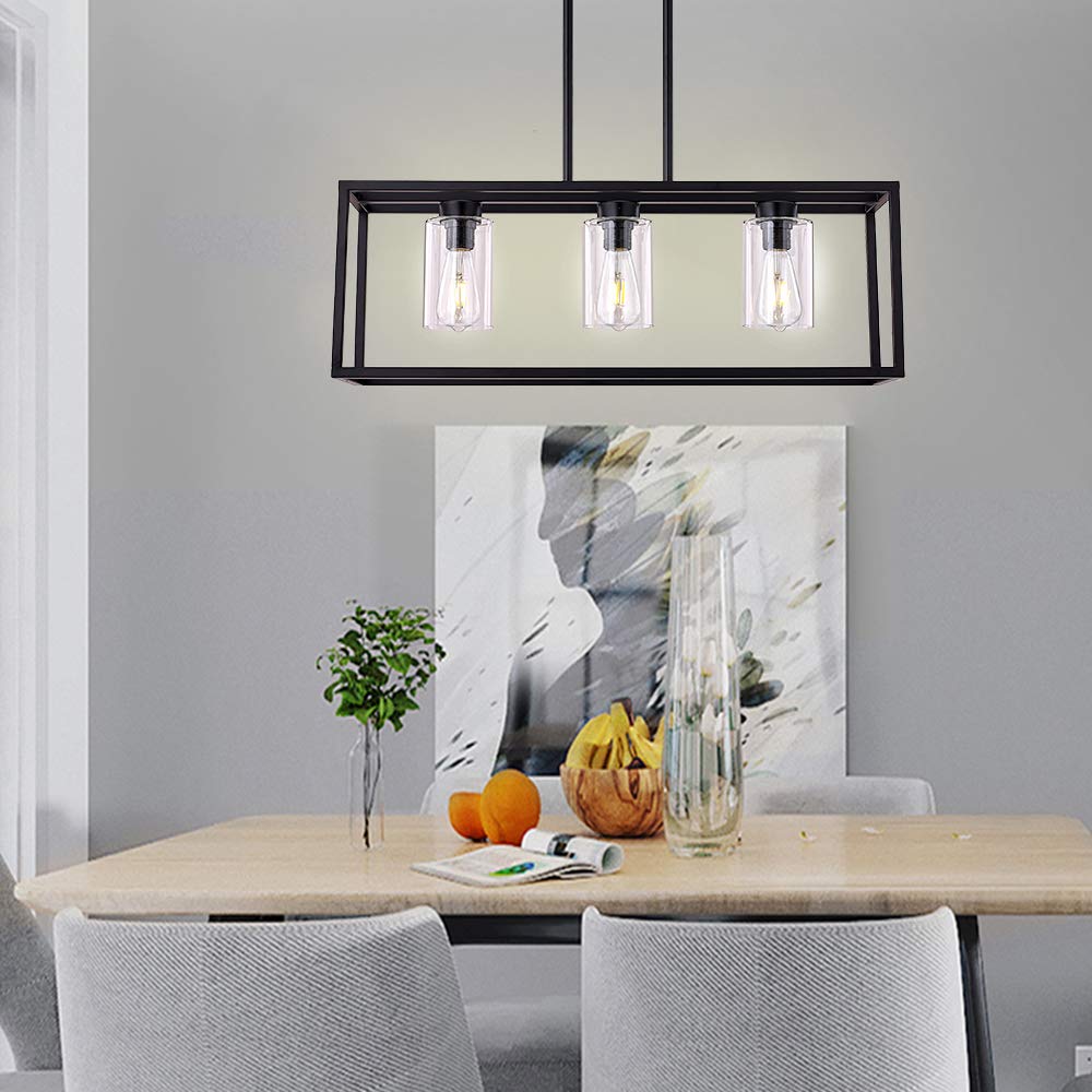 XILICON 3-Light Black Farmhouse Pendant Lighting - Modern Hanging Chandelier with Glass Shade for Dining Room, Kitchen Island, Living Room & Bedroom | Rustic Home Decor & Ceiling Light Fixture