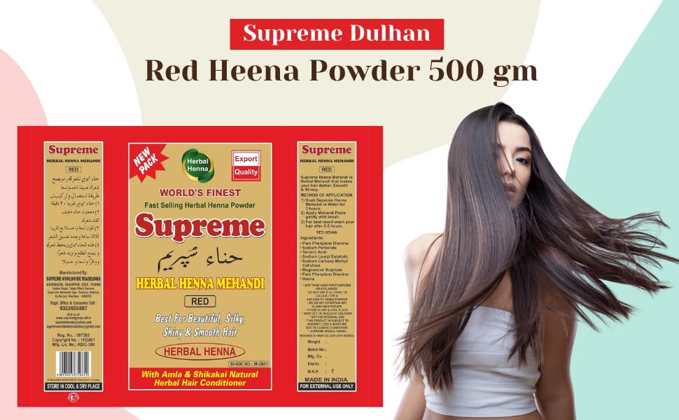 Supreme Dulhan Red Henna Powder 500g | Natural Hair Care for Growth, Fall Control, Color, Conditioning & Strength (Red) - Perfect for DIY Hair Treatments & Bridal Beauty Rituals