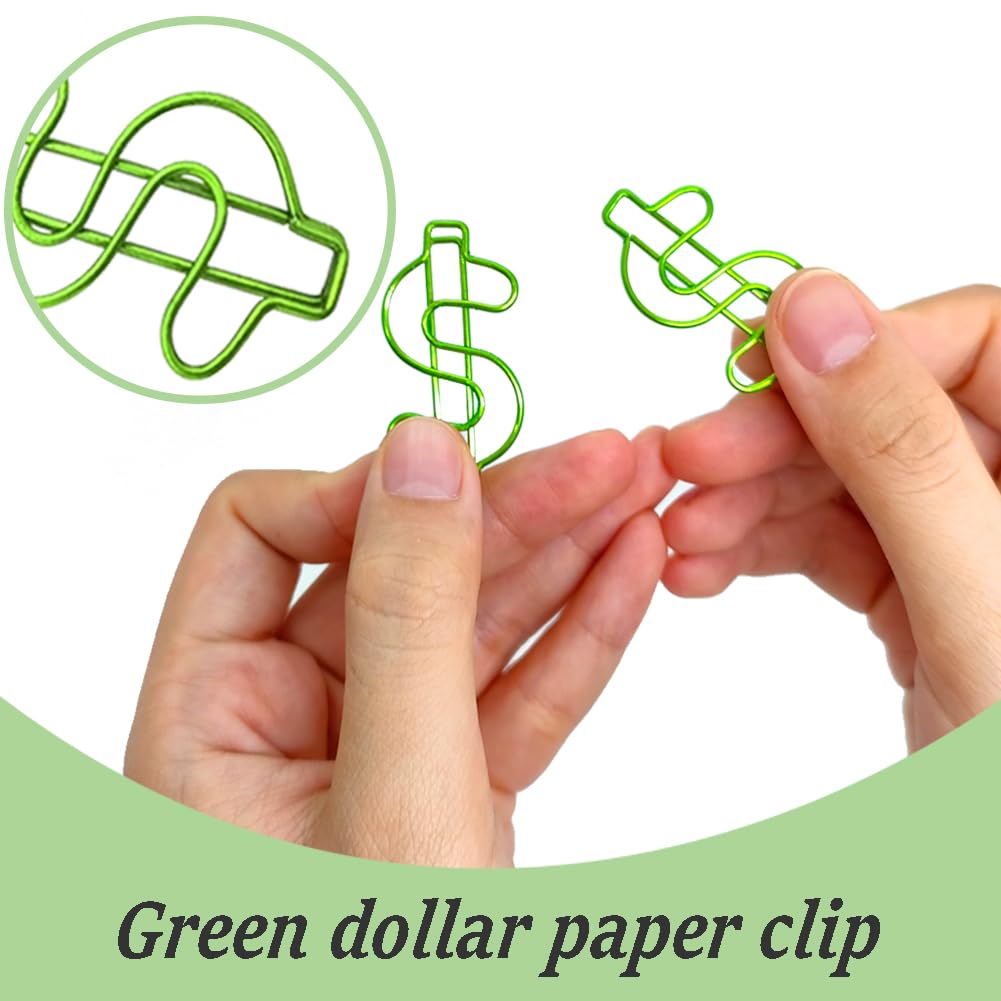 50 Pack Green Metal Binder Clips - Dollar Bill Paper Clips for Photos, Bookmarks, Office, School & Wedding Invitations - Decorative Stationery for Party Decor, Valentine's Gifts & Home Organization (Green)