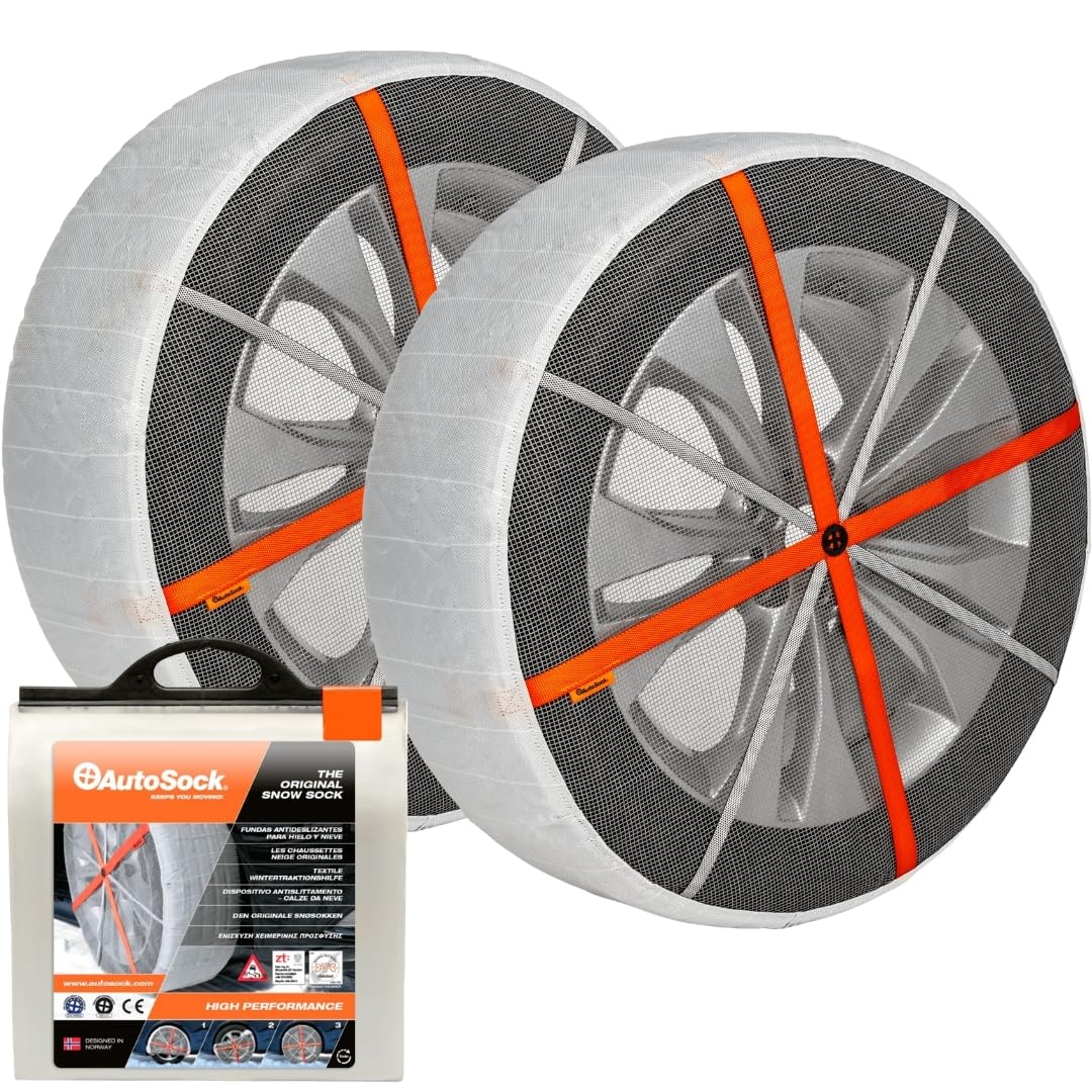 AutoSock HP697 Snow Socks for Passenger Vehicles - 2 Pack Winter Tire Traction Aid for Snow & Ice | Perfect for Mountain Roads, Ski Trips & Emergency Winter Driving
