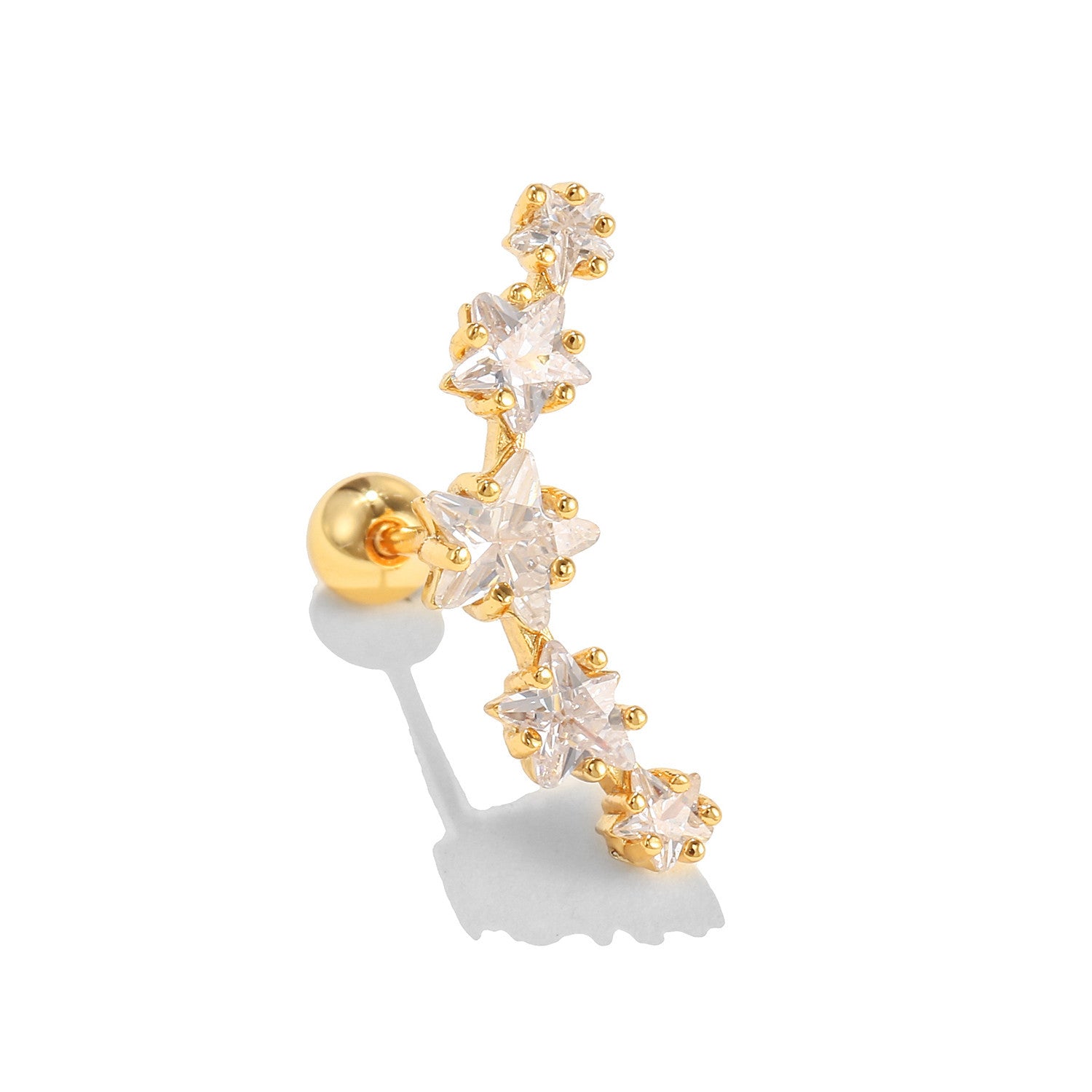 20G Star in a Row Cartilage Ear Crawler Earrings for Women - Trendy Gold/Silver Body Jewelry for Helix, Tragus, or Lobe Piercing | EGD0498 | Perfect for Parties, Date Nights & Everyday Wear