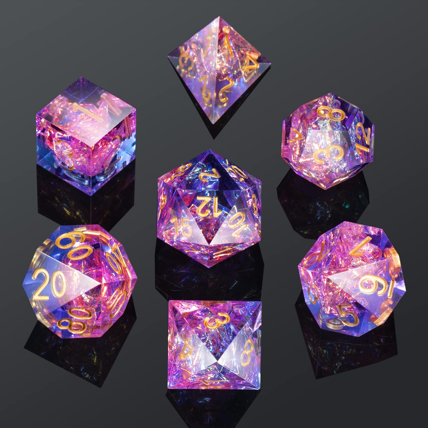 DND Dice Set - 7 PCS Sharp Edge Polyhedral Dice with Elegant Gift Case for Dungeons & Dragons RPG Games (Translucent Pink & Blue) - Perfect for Tabletop Gaming, D&D Campaigns, and Collectors