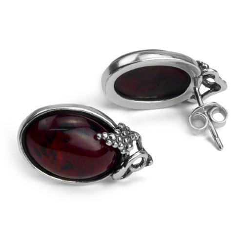 Cherry Amber Sterling Silver Grape Leaf Stud Earrings for Women - Handmade Dainty Jewelry Gift for Birthday, Anniversary & Everyday Wear
