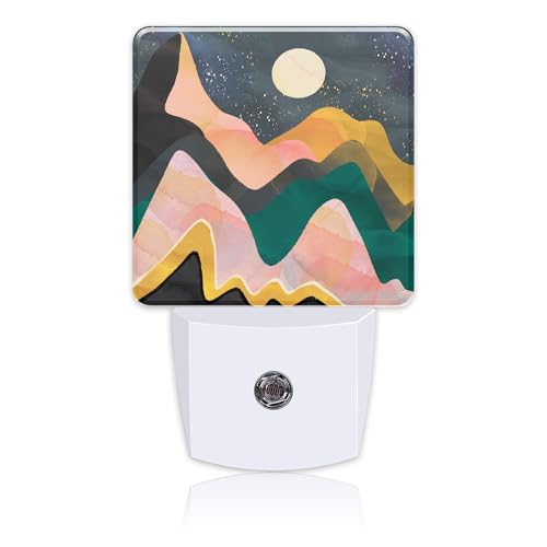 Abstract Mountains Night Sky and Moon