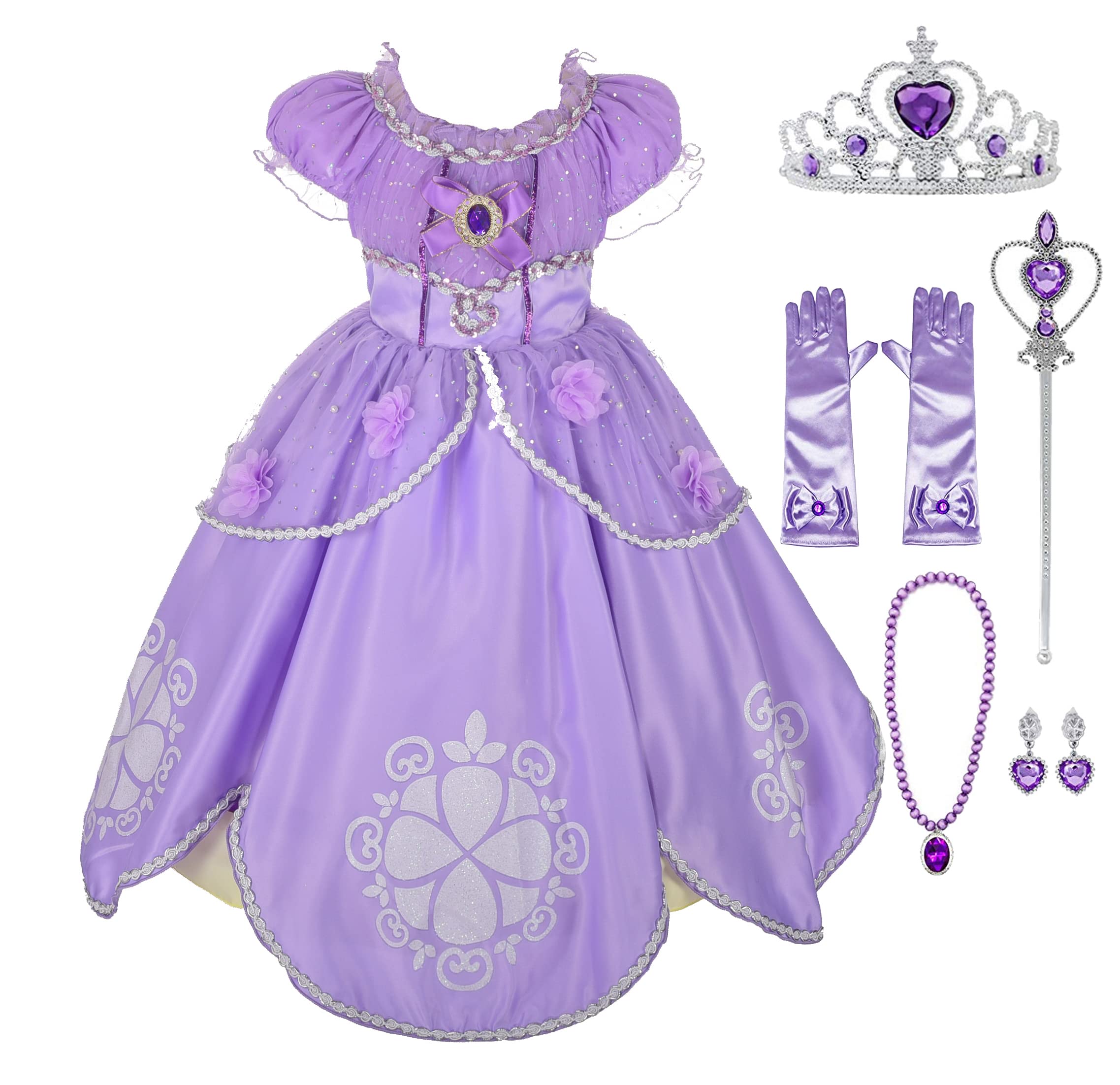 Lito Angels Girls' Purple Princess Dress Up Costume - Elegant Fancy Party Dress with Matching Accessories | Perfect for Birthday Parties, Halloween, Christmas & Dress-Up Play