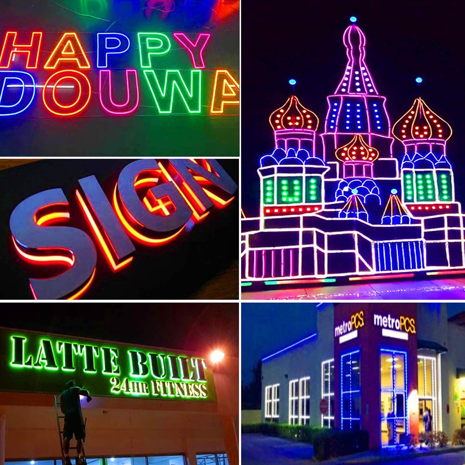 **Waterproof 5050 RGB LED Strip Lights 12V 100FT (10 Packs) - Bright Storefront Lighting for Business Signs, Window & Advertising Displays - Indoor/Outdoor Commercial Decoration**