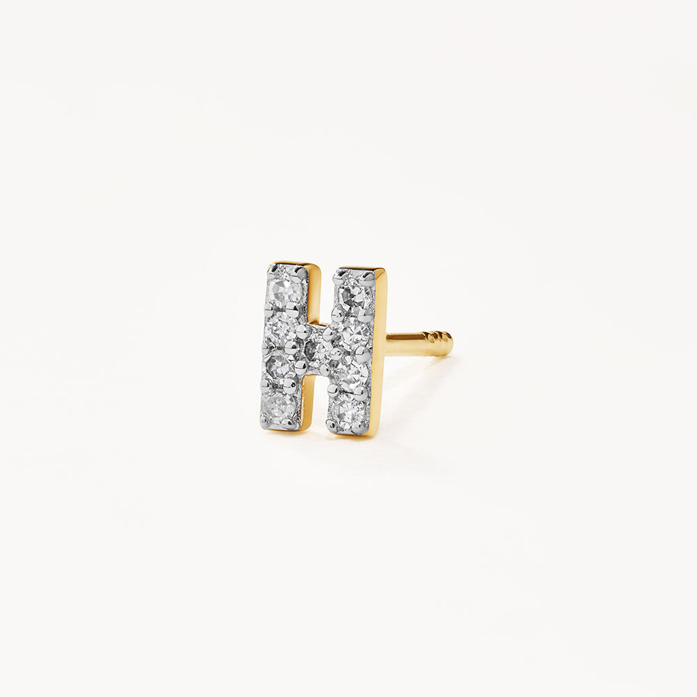 10k Gold Diamond Letter H Single Stud Earrings - Elegant Initial Jewelry for Women, Perfect for Gifts, Birthdays & Everyday Wear