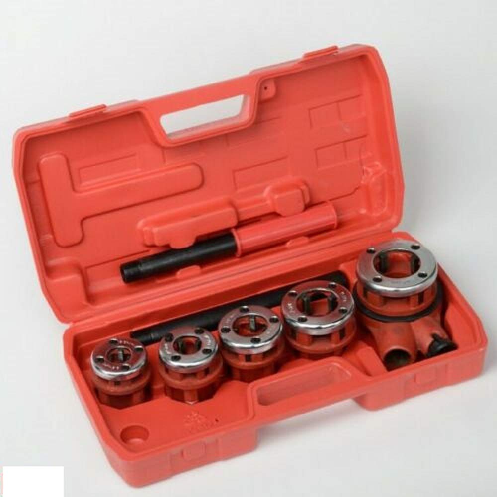 5-Piece Ratcheting Pipe Threader Kit - Hand Die Ratchet Threading Tool Set for Plumbing & Pipe Repair | DIY, Home Improvement & Professional Use