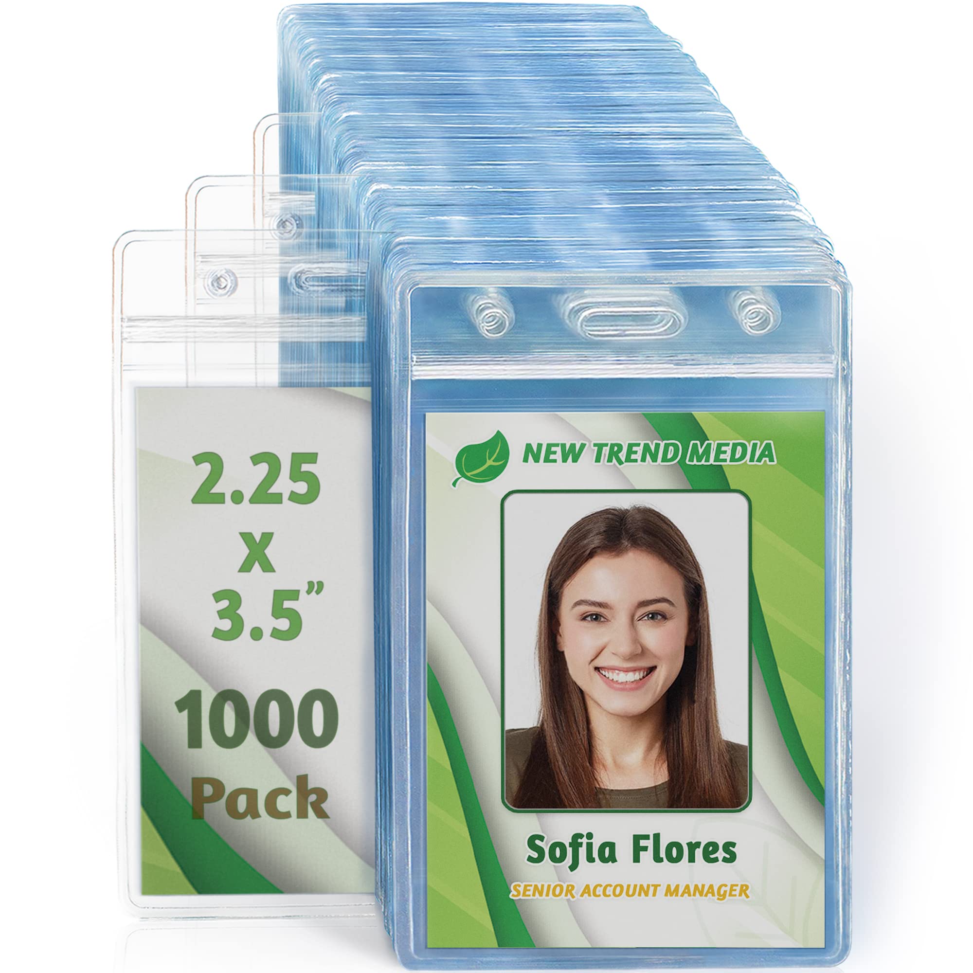 EcoEarth Vertical Card Protector with Soft Edge - Premium Sealable 2.25x3.5 Inch (1000 Pack) - Waterproof ID Badge & Name Tag Holders Bulk - Perfect for Offices, Events, Conventions & Employee Identification