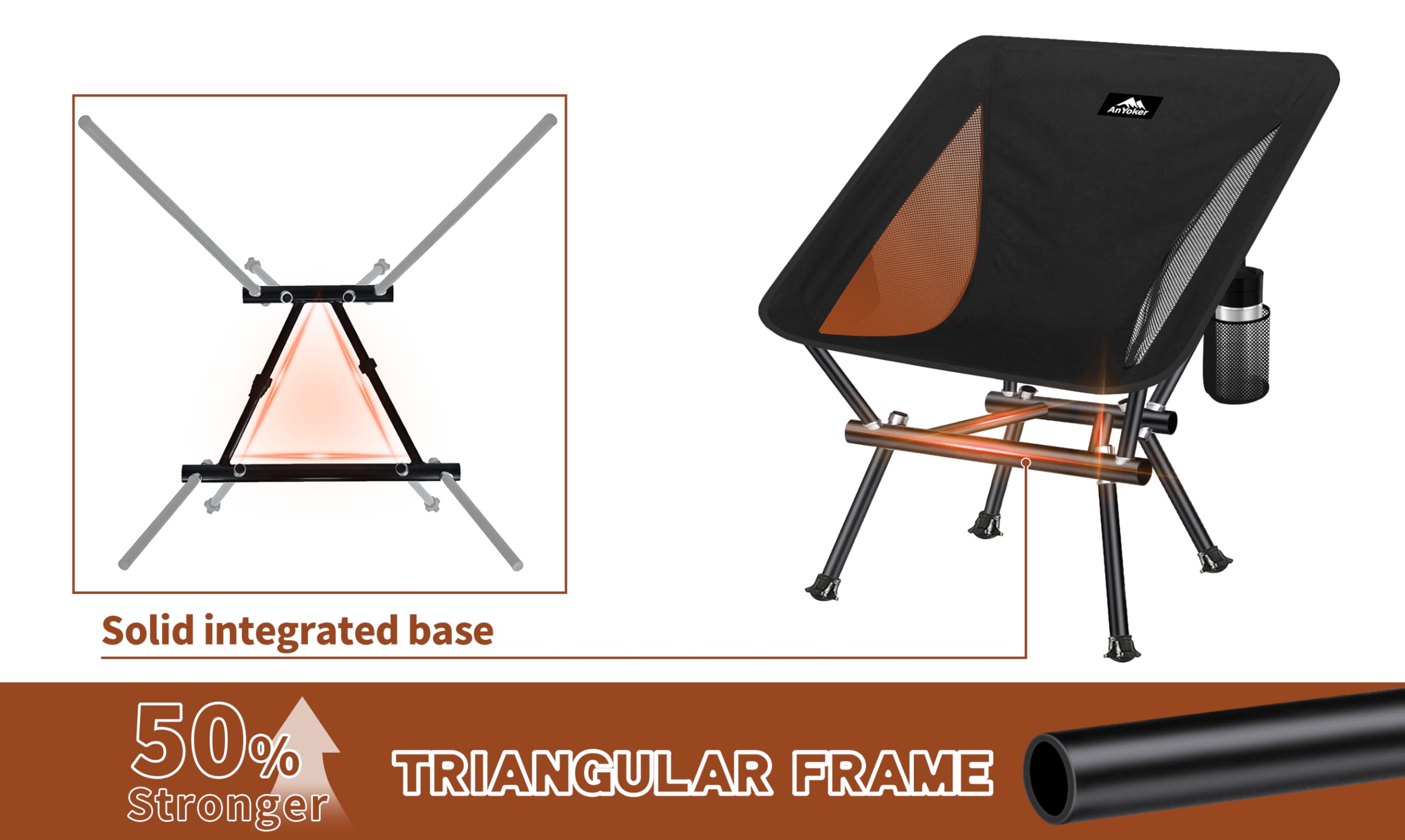 AnYoker Portable Folding Camping Chair - Lightweight Outdoor Beach Lawn Chair with Backpack Carry Bag for Hiking, Picnics, Travel & Backyard (Black) - Perfect for Camping, Beach Trips, Tailgating & Outdoor Events