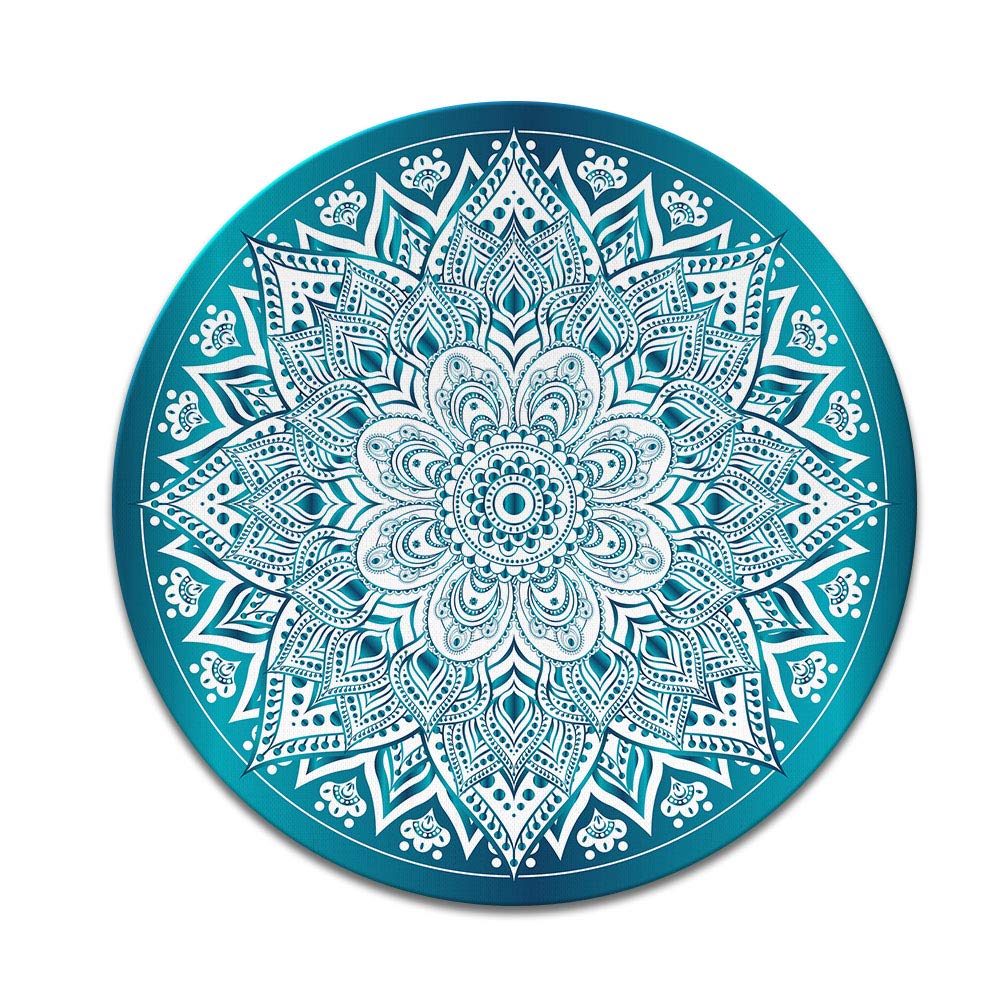 Non-Slip Round Mouse Pad with Teal & White Mandala Design - WIRESTER Ergonomic Desk Mat for Home Office, Gaming, and Computer Work - Perfect for Workstations, Laptops, and PC Setups
