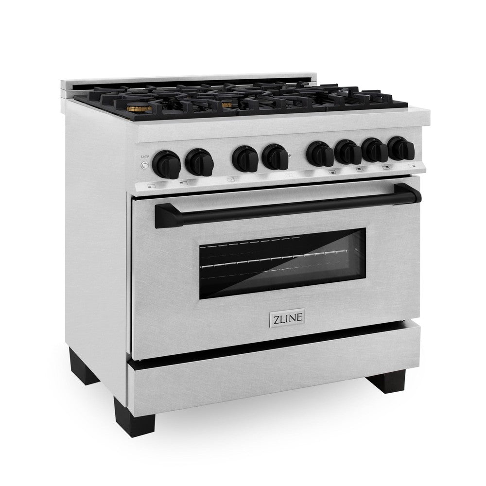 ZLINE Autograph Edition 36-inch Dual Fuel Range - 4.6 cu.ft Gas Cooktop with 6 Burners & Electric Convection Oven - Satin Stainless Steel with Matte Black Accents (RASZ SN 36 MB) - Perfect for Modern Kitchens & Professional Cooking