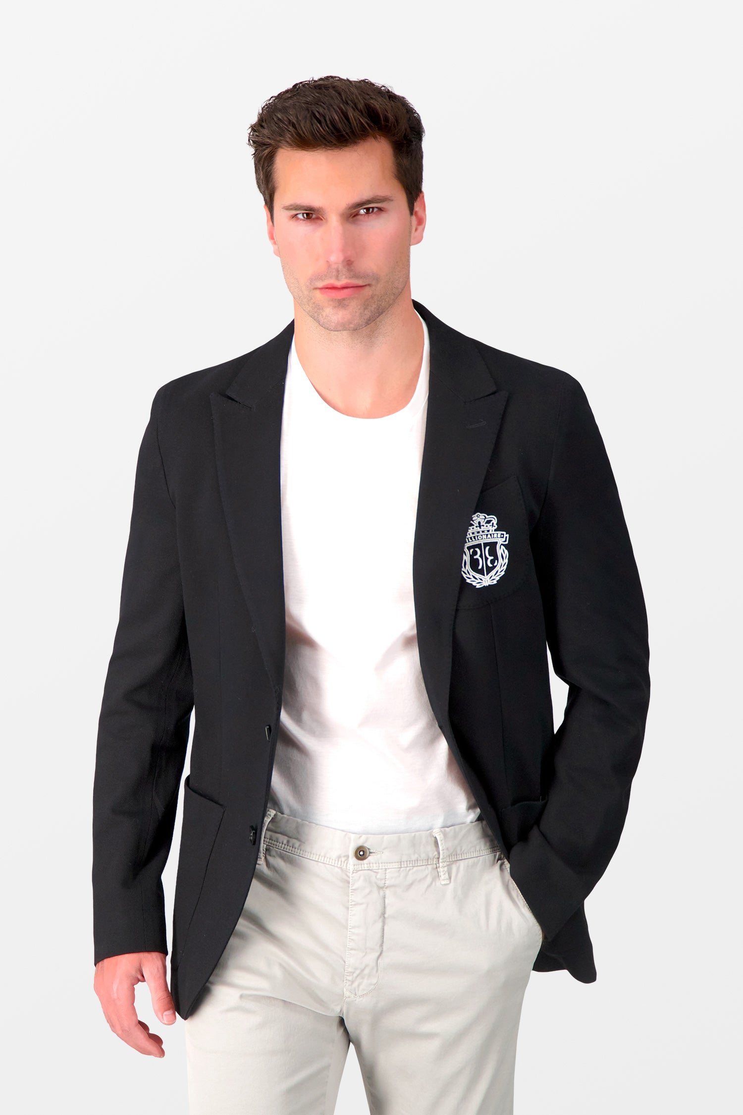 Billionaire Black & White Slim Fit Crest Blazer for Men - Premium Formal Business Suit Jacket - Perfect for Office, Wedding & Special Occasions