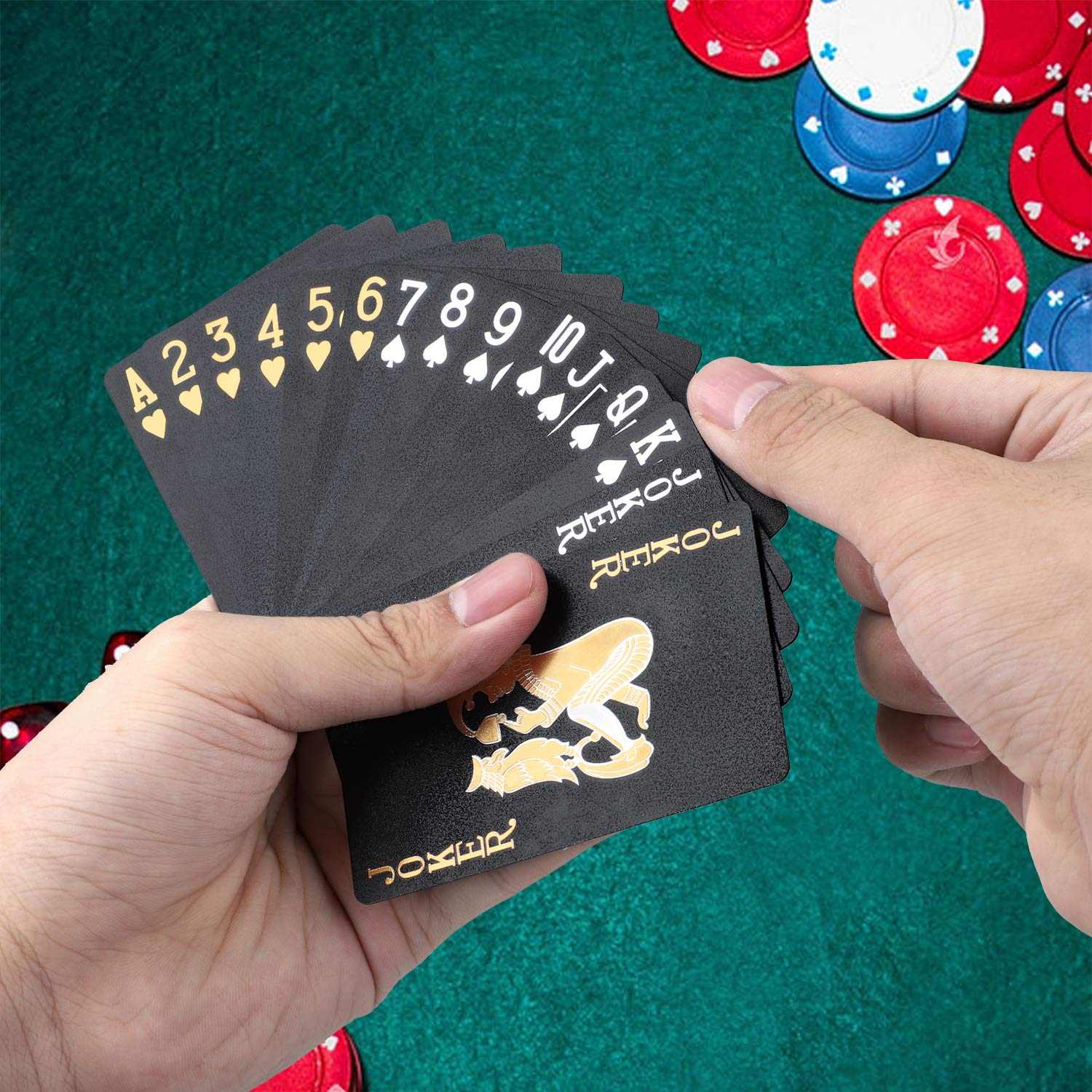 24K Gold Diamond Foil Poker Cards Set - 3 Decks Waterproof Plastic Playing Cards with Gift Box (Black, Gold, Rose Gold) - Perfect for Family Game Nights, Poker Parties & Magic Tricks