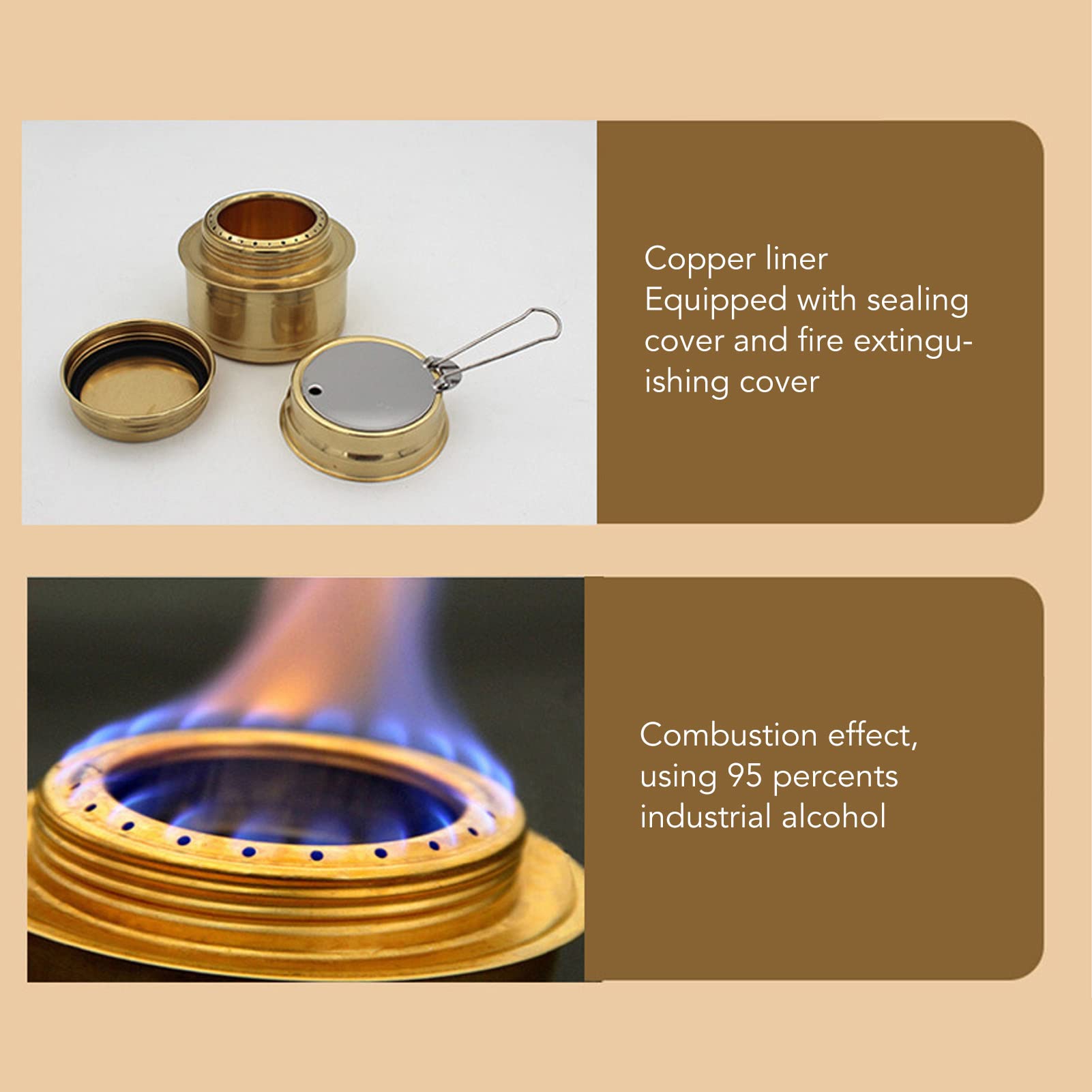 Portable Alcohol Stove for Backpacking & Camping - Windproof Brass Spirit Burner with Aluminum Stand | Lightweight Mini Stove for Hiking, Picnics & Outdoor Adventures (Golden)