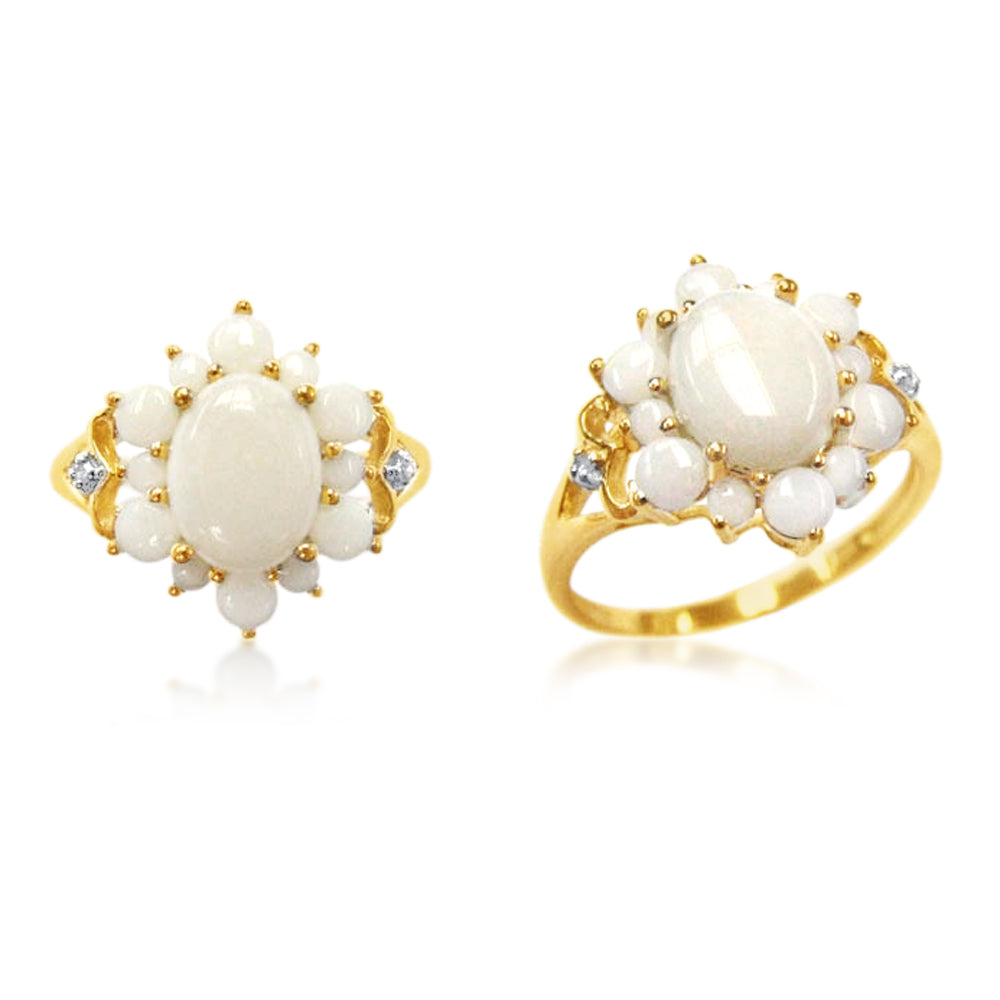 9ct Yellow Gold 1.58ct Opal & Diamond Ring for Women - Elegant Statement Jewelry for Weddings, Anniversaries & Special Occasions