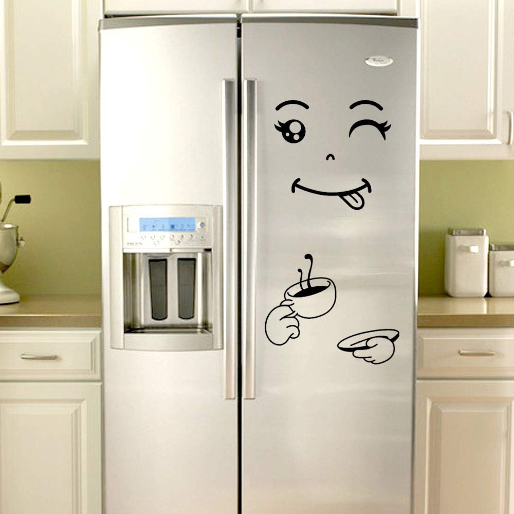 Cute Smiley Face Fridge Stickers - Happy Delicious Kitchen Wall Decals, Fun Vinyl Art for Refrigerator & Home Decor (Small, Style C) - Perfect for Kids' Rooms, Dorm Decor & Kitchen Makeover