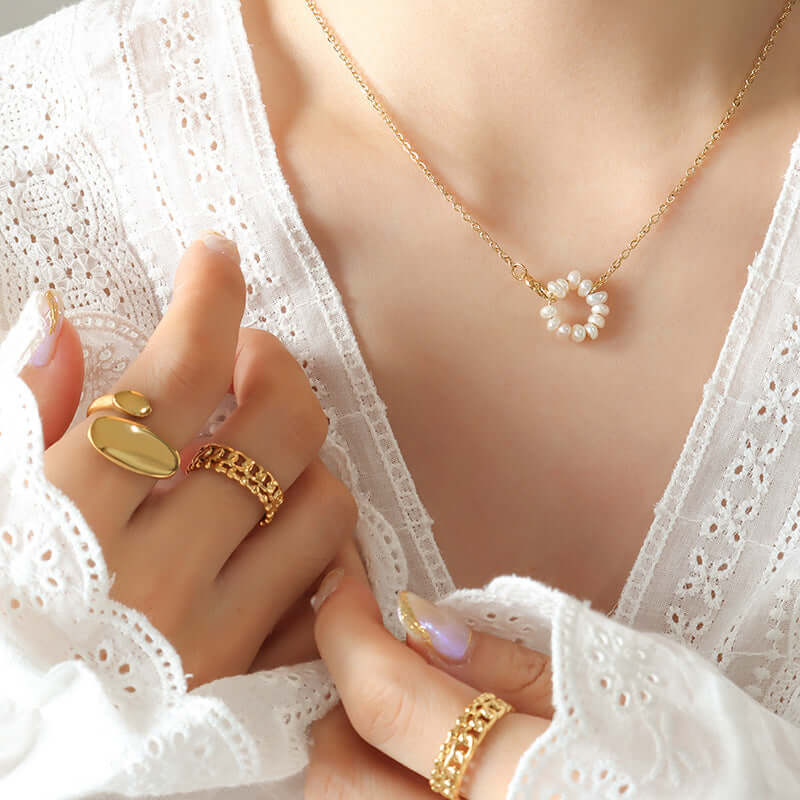18K Gold Freshwater Pearl Link Chain Necklace for Women - Elegant Layered Jewelry Gift for Wedding, Anniversary & Special Occasions