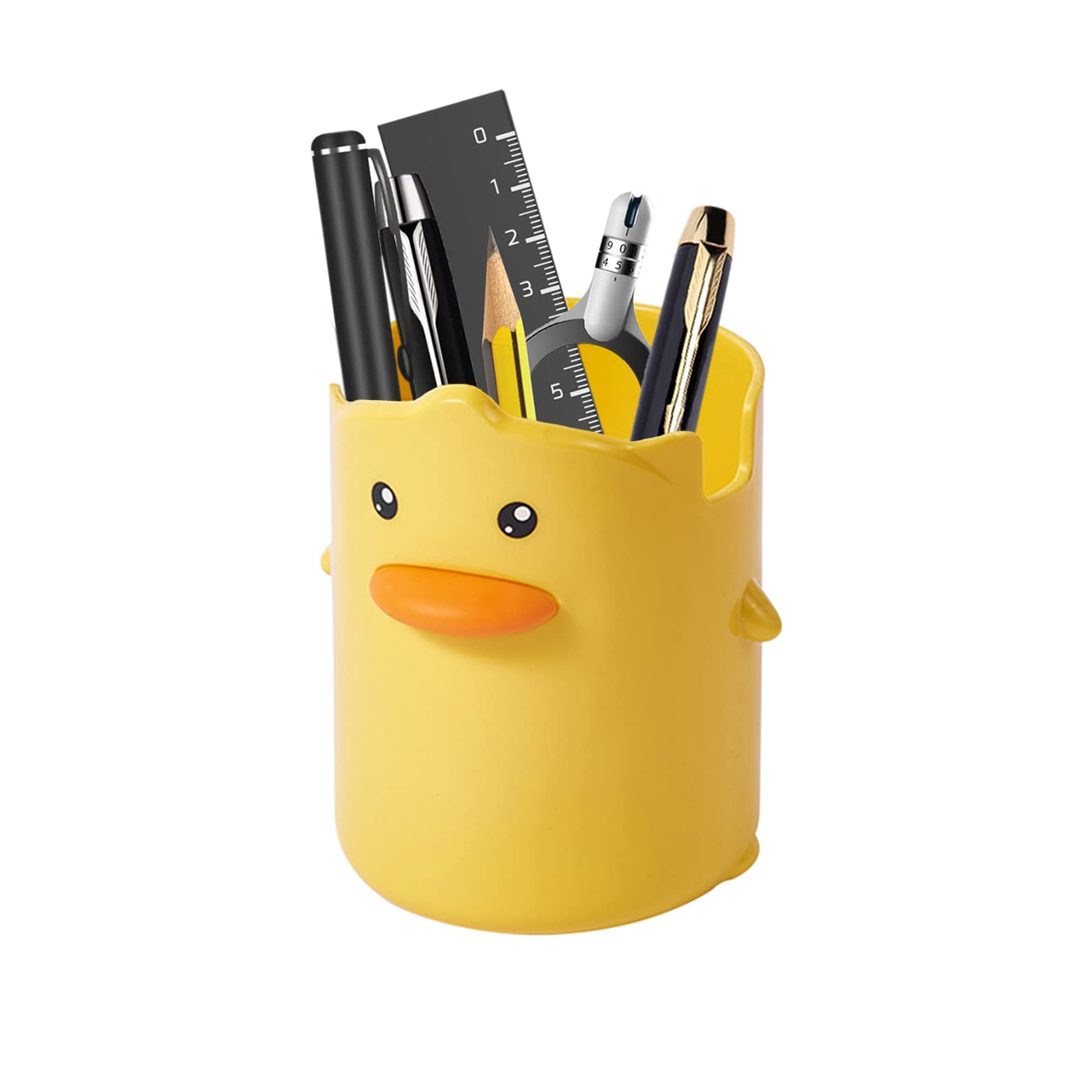 YISTOS Cute Yellow Duck Pencil Holder for Desk - Stylish Pen Organizer & Makeup Brush Holder - Perfect for Office, School, and Home Workspace Organization