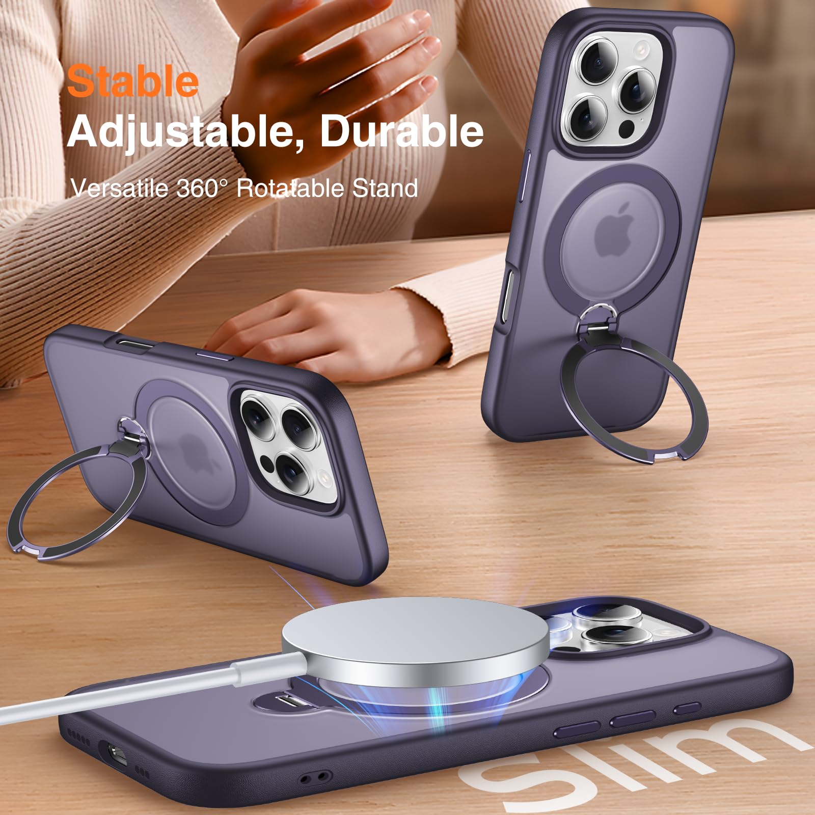 360° Magnetic O-Ring Stand Case for iPhone 13 Pro Max - Purple | Military Shockproof & MagSafe Compatible | Perfect for Hands-Free Viewing