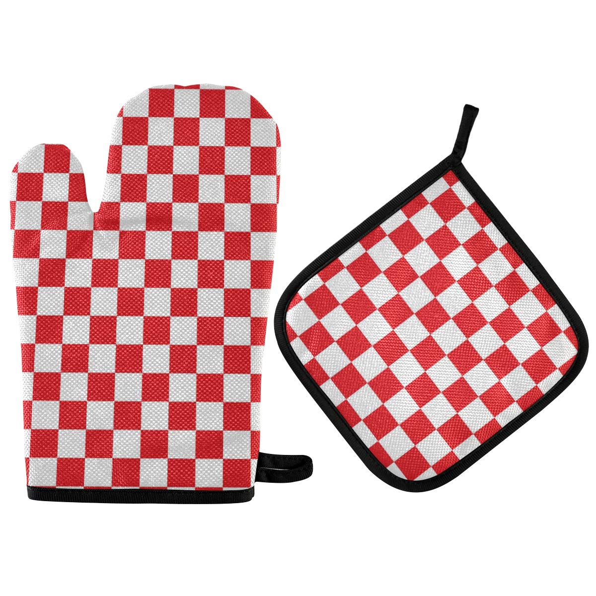 Heat Resistant Oven Gloves & Pot Holders Set - 400°F Protection, Non-Slip Grip - Red White Checkered Kitchen Mitts for Baking, Grilling, BBQ & Microwave Cooking - Perfect for Holiday Meals & Outdoor Picnics